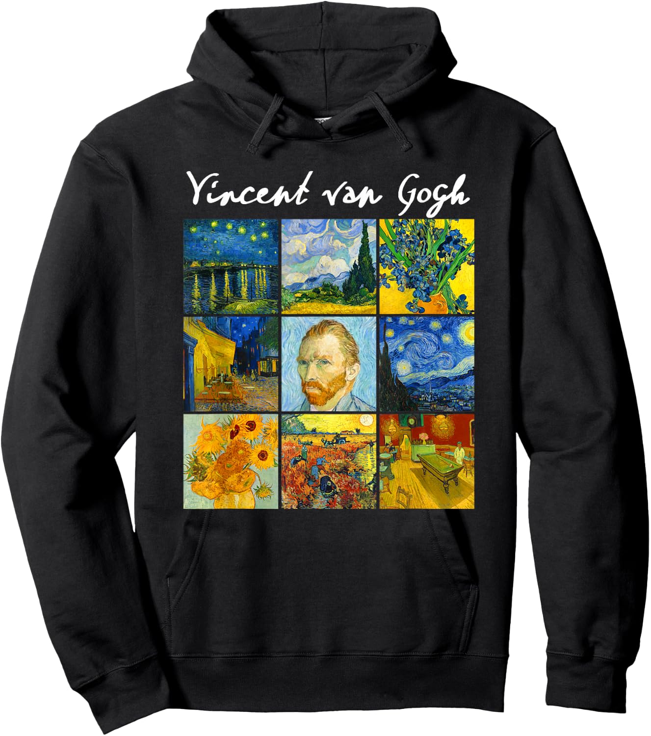 Famous Van Gogh Paintings Art Starry Night Flowers Portrait Hoodie - Hoodie | Black