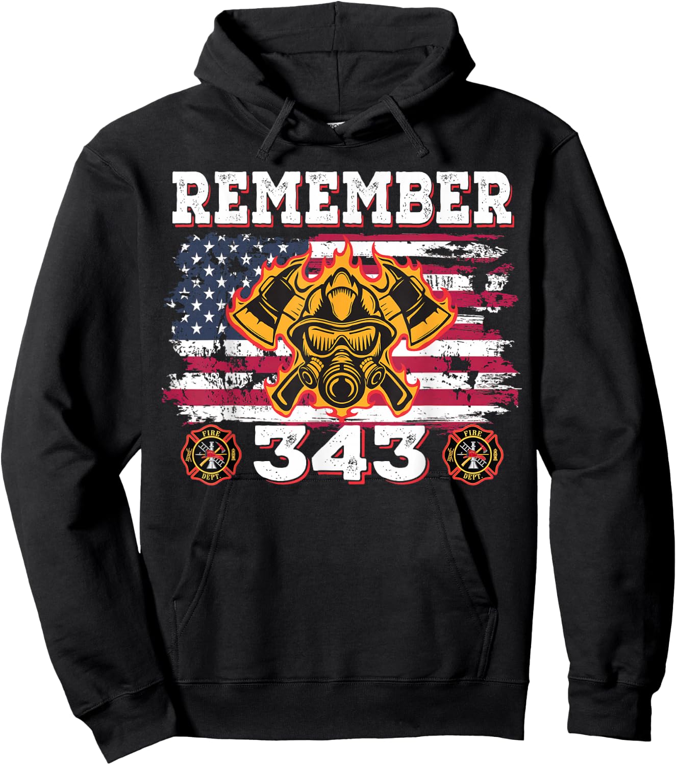 Remember Vintage Distressed Firefighter American Flag 343 Hoodie - Hoodie | Black