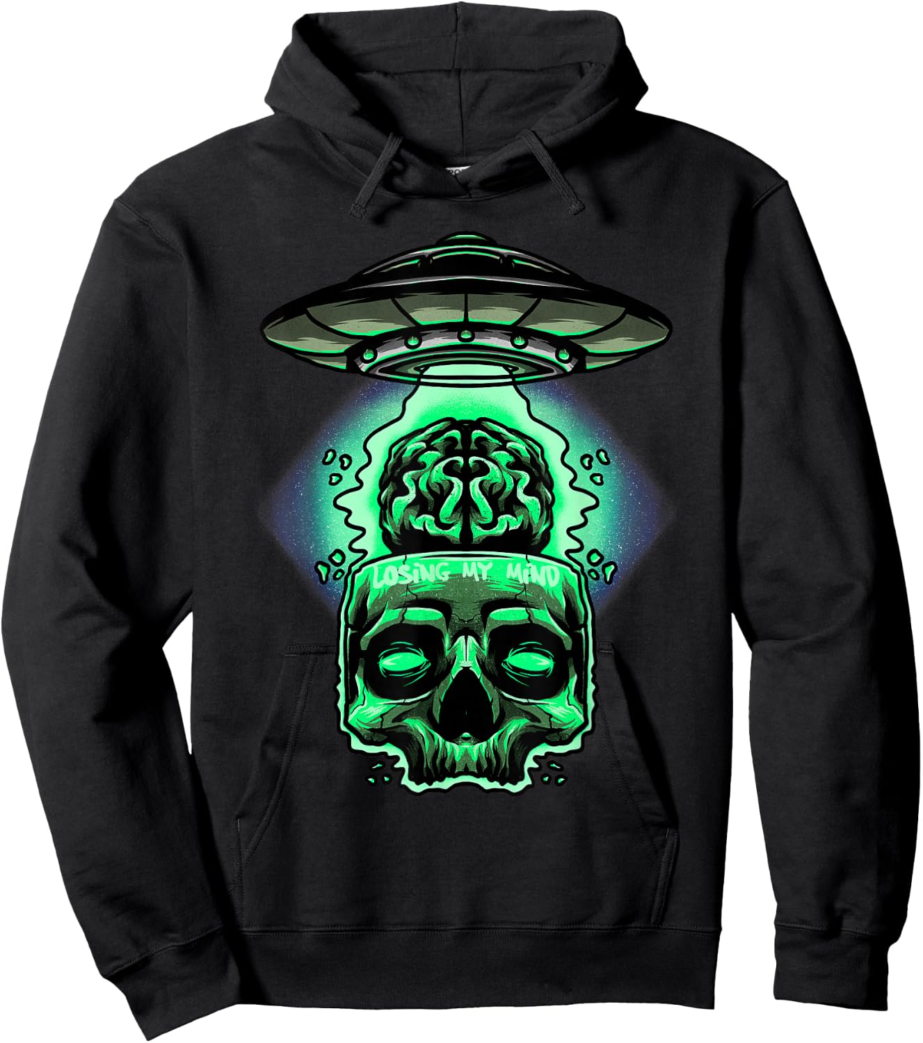 Losing My Mind Brain Skull UFO Alien Space Craft Abduction Hoodie - Hoodie | Black