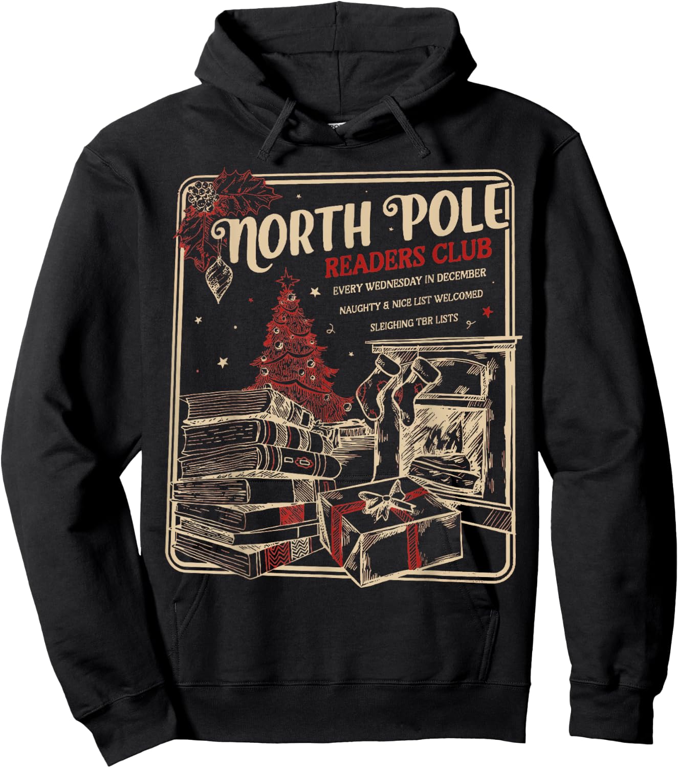 North Pole Readers Club, Bookish Xmas, Santa Book Reading Hoodie - Hoodie | Black