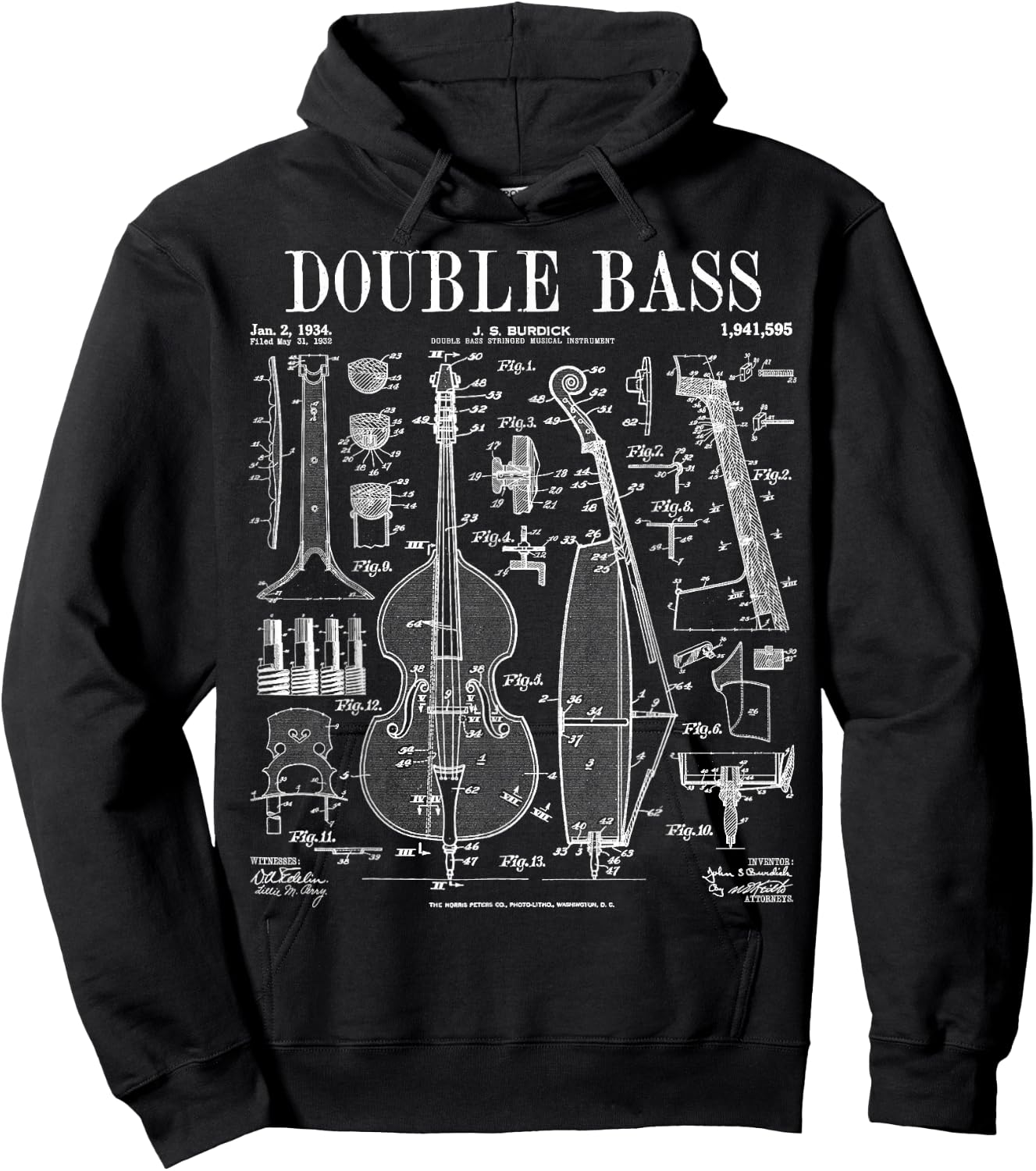 Double Bass Player Bassist Musical Instrument Vintage Patent Hoodie - Hoodie | Black