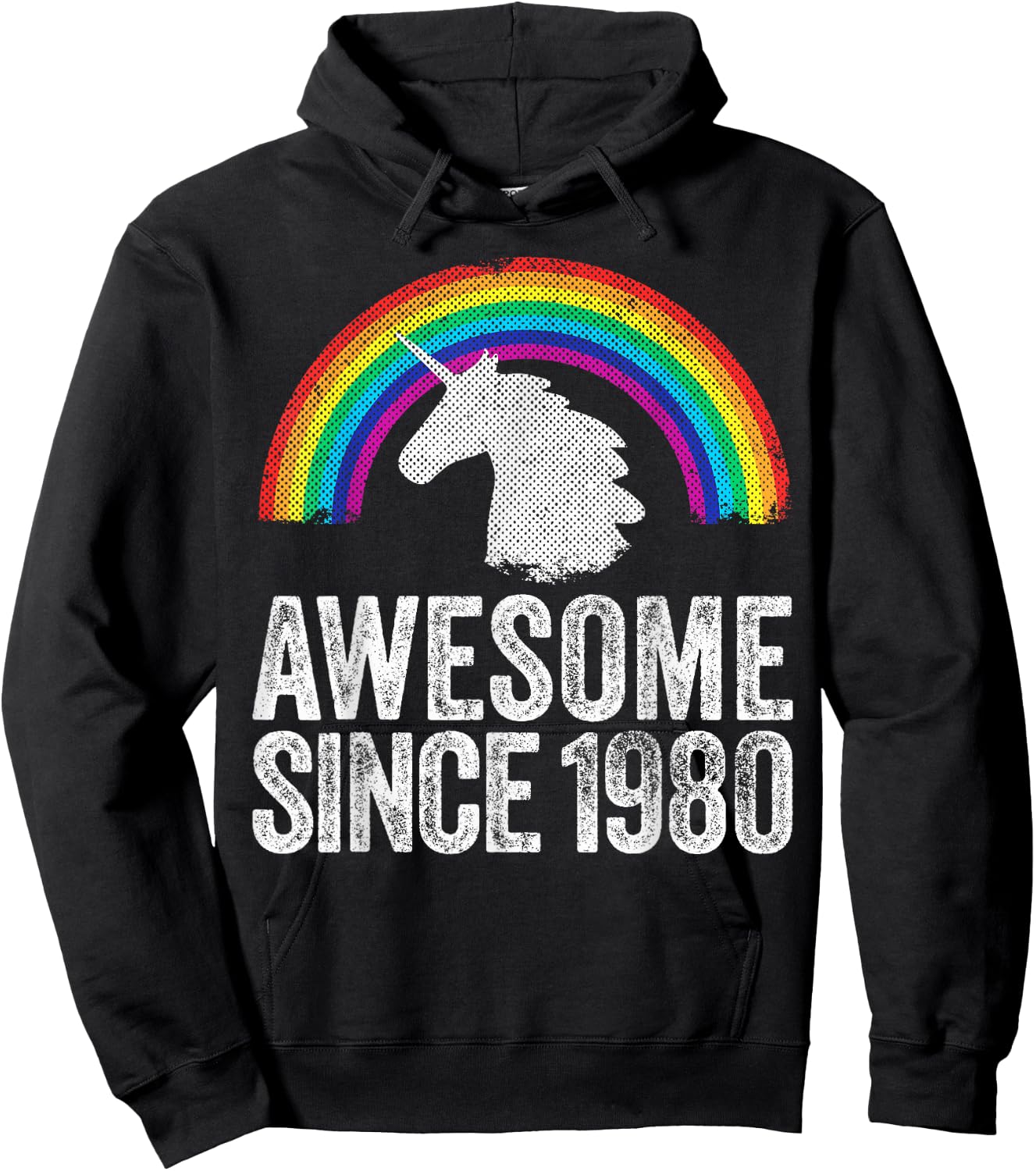 1980 43rd Birthday Gift Unicorn Rainbow 43 Years Old Women Hoodie - Hoodie | Black