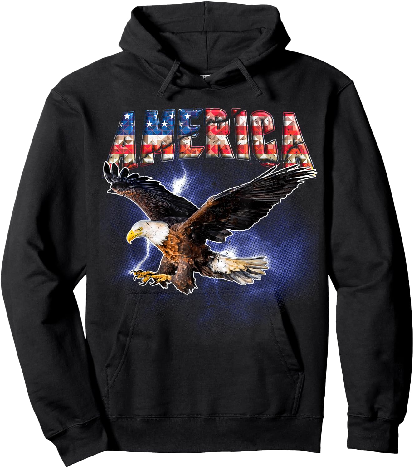 USA Flag America Font Eagle Flashes Small Hoodie - Hoodie | Black