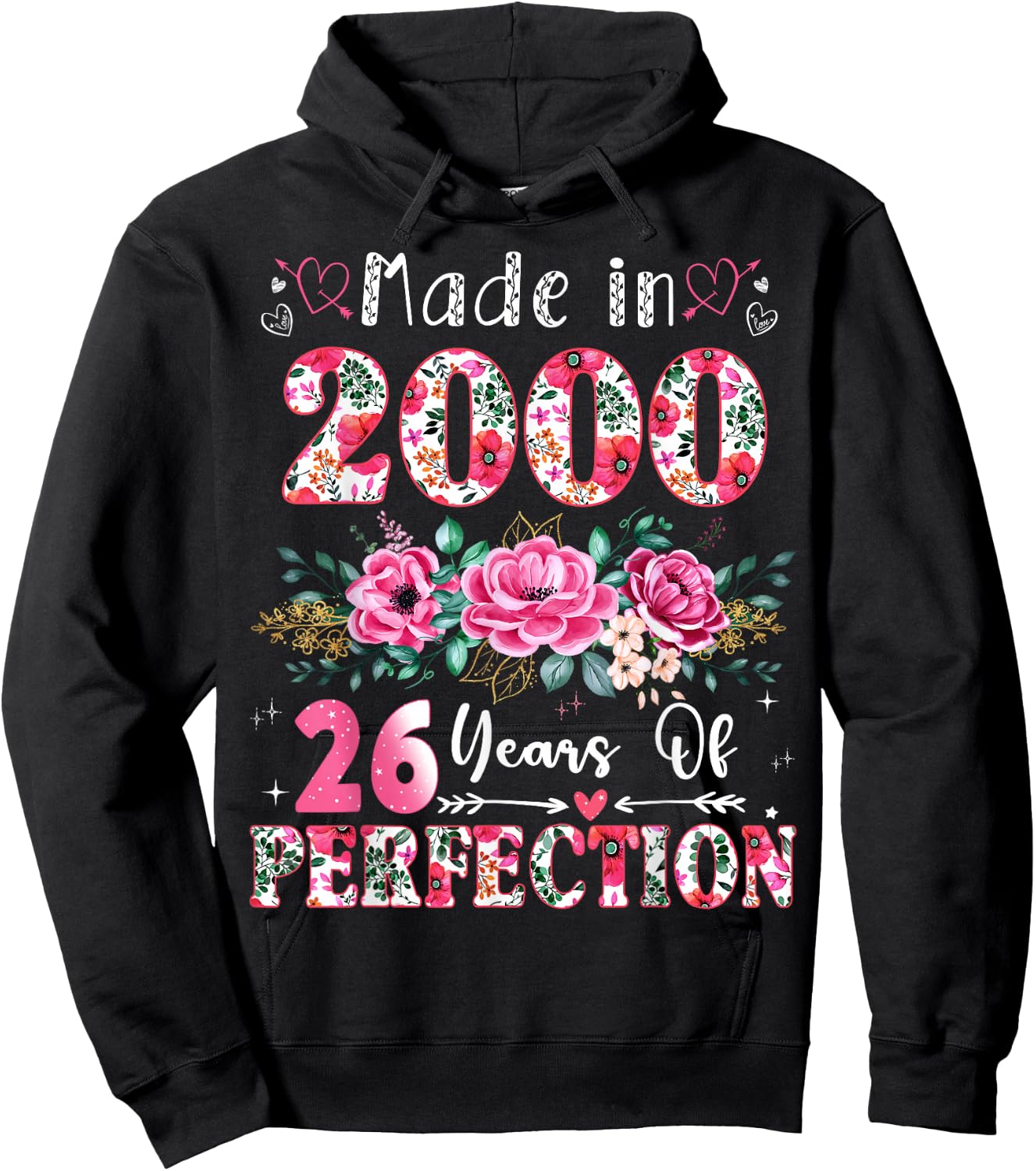 26 Year Old Made in 2000 Floral 26th Birthday Women Hoodie - Hoodie | Black
