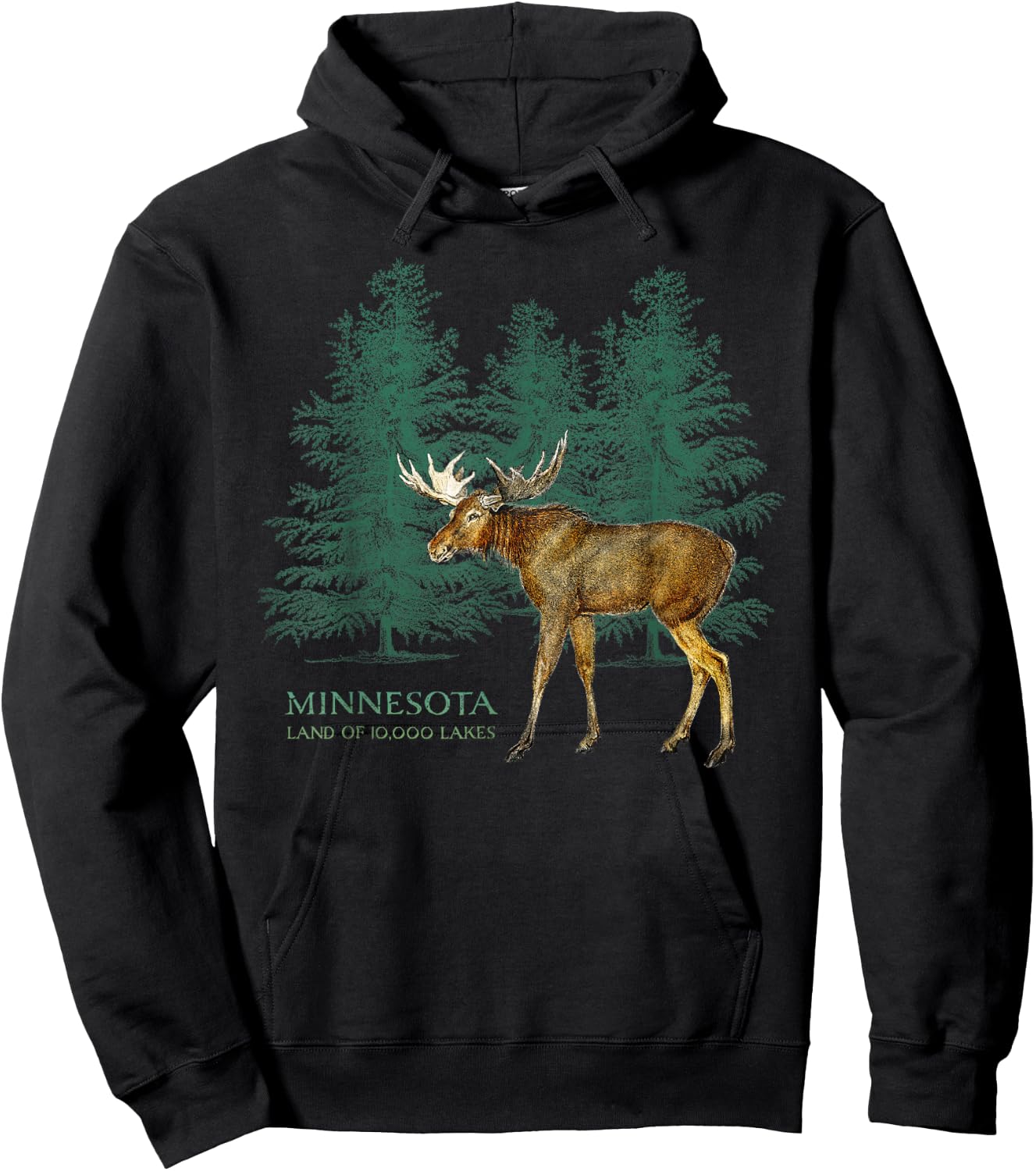 Minnesota Land of 10,000 Lakes Vintage Moose Tree Silhouette Hoodie - Hoodie | Black