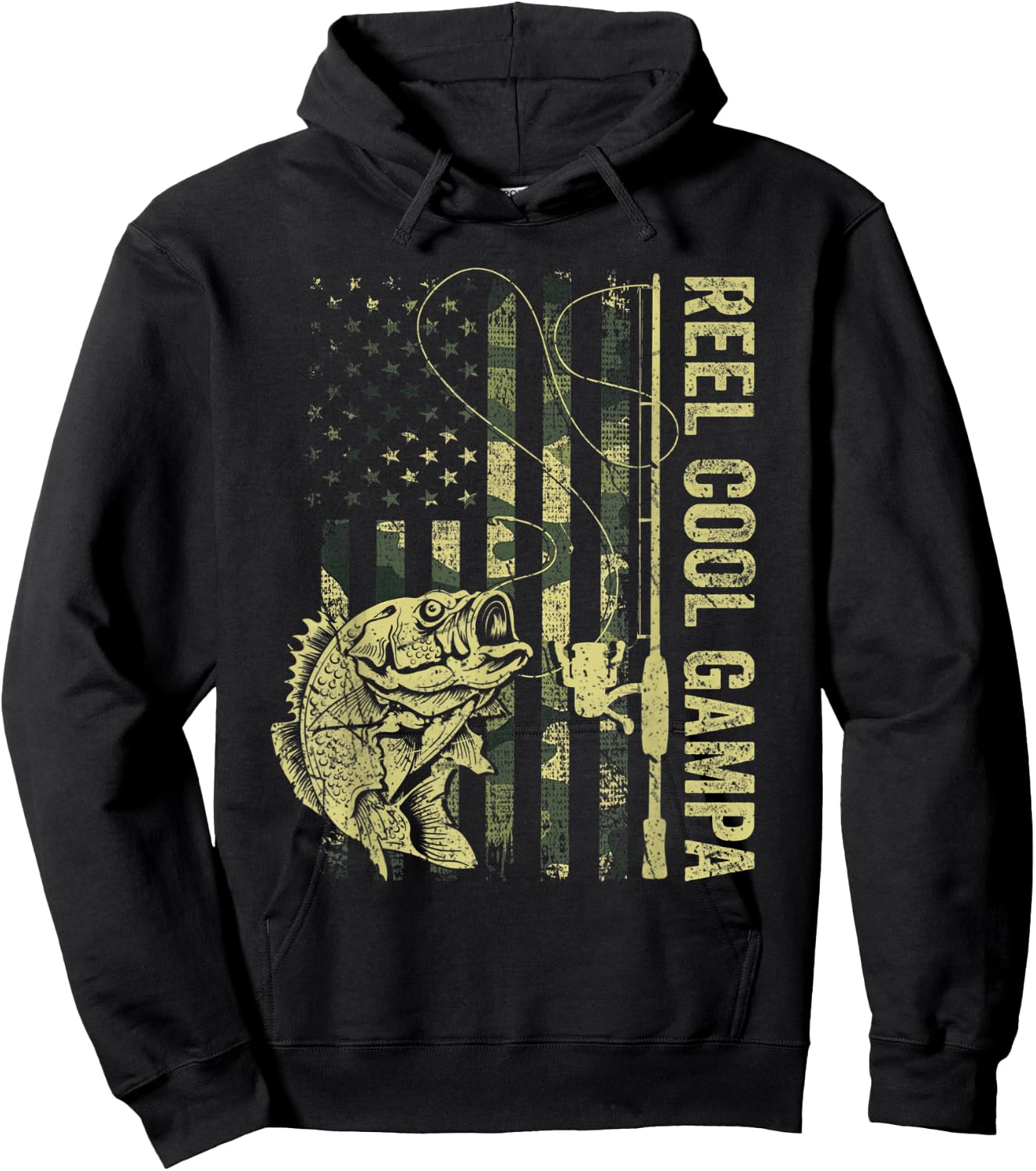 Reel Cool Gampa Camouflage American Flag Fathers Day Men Hoodie - Hoodie | Black