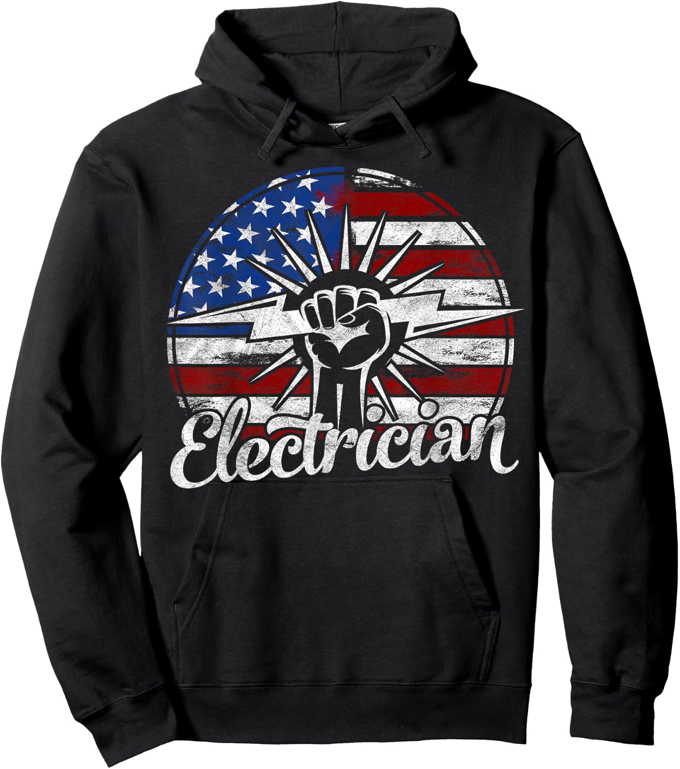 Electrician American Flag Electrical Gift Usa Patriotic Kids Men Hoodie - Hoodie | Black