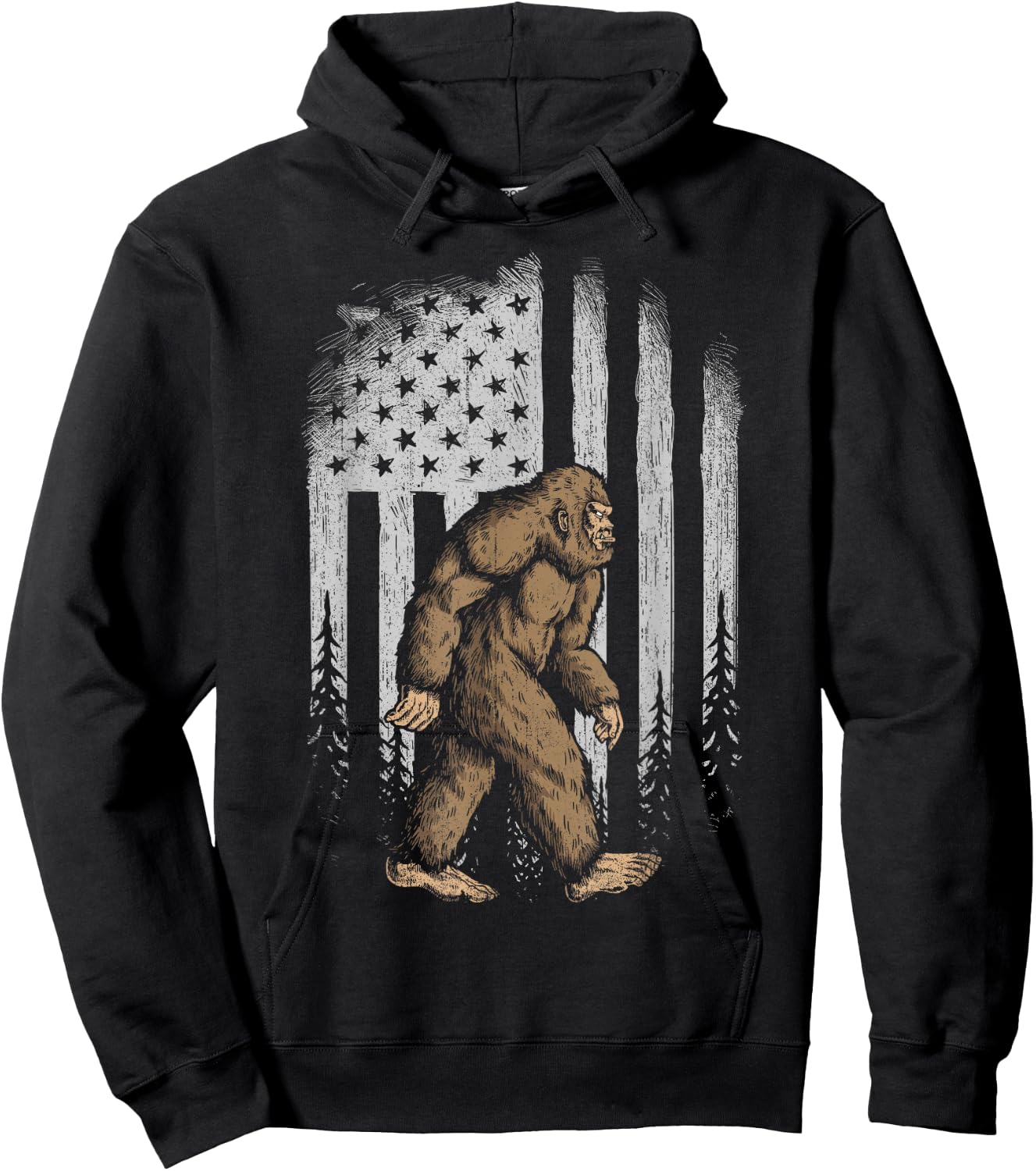 Bigfoot American Flag 4th of July Retro Vintage Sasquatch Hoodie - Hoodie | Black