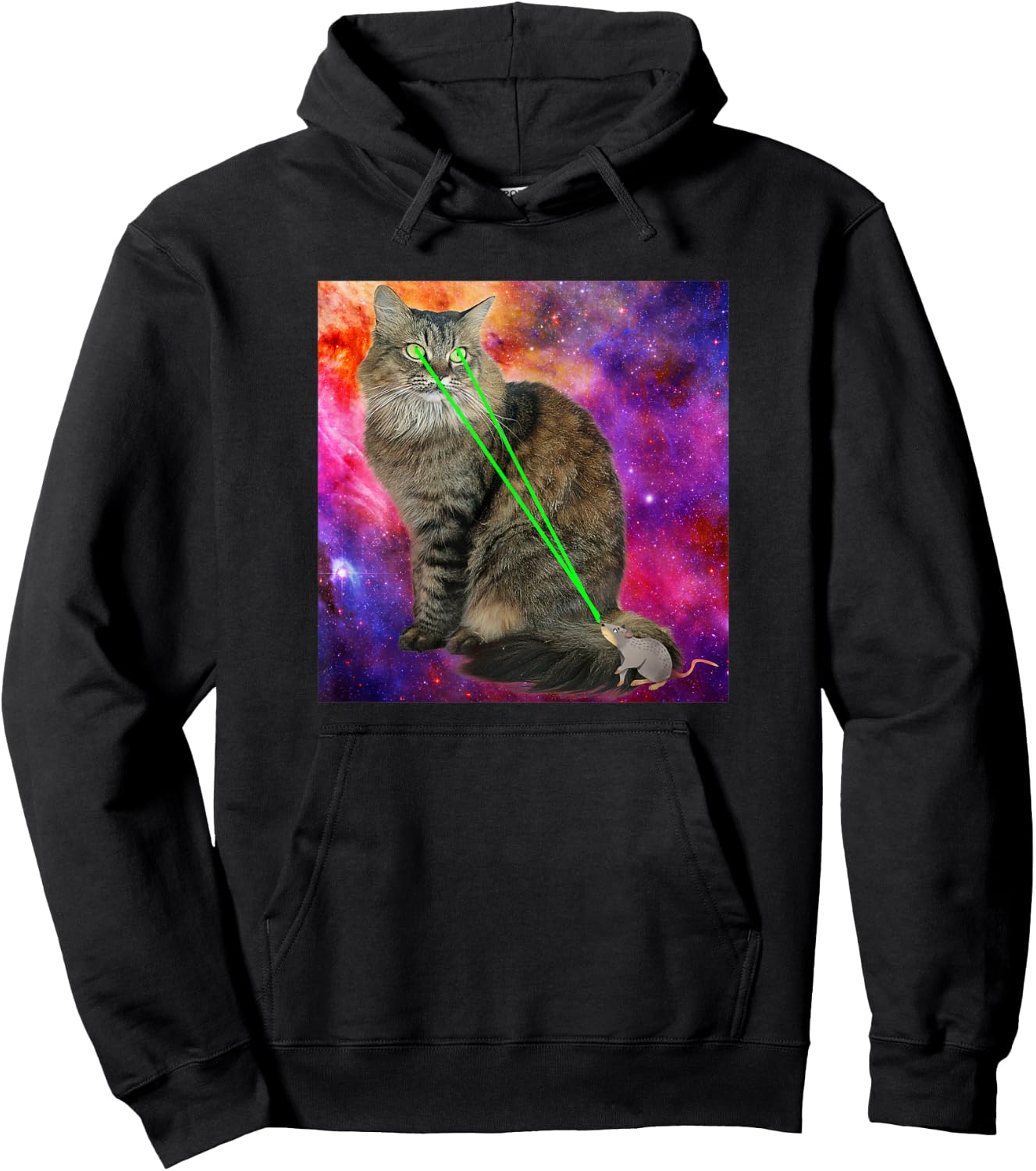 Cute Kitty Cat With Laser Beam Eyes Galaxy Background Men Women Hoodie - Hoodie | Black