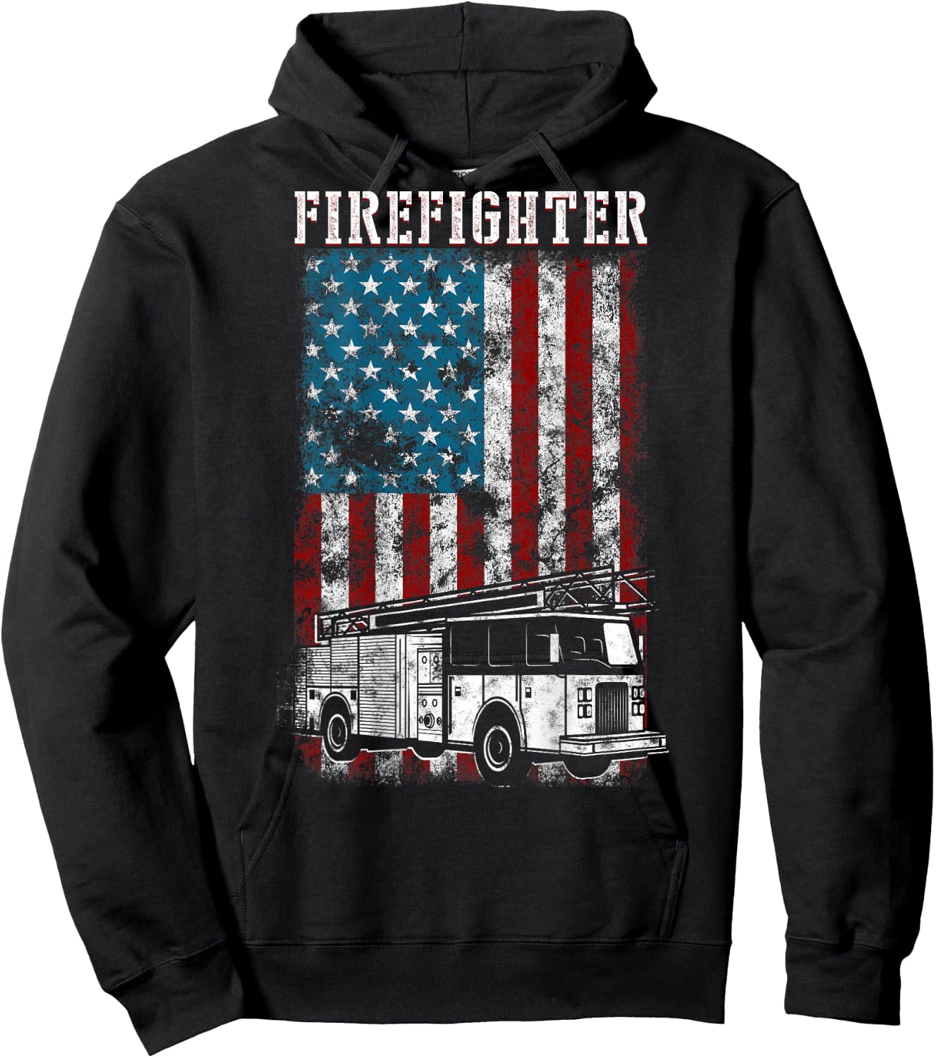 Fireman fire truck Distressed Firefighter American Flag Hoodie - Hoodie | Black