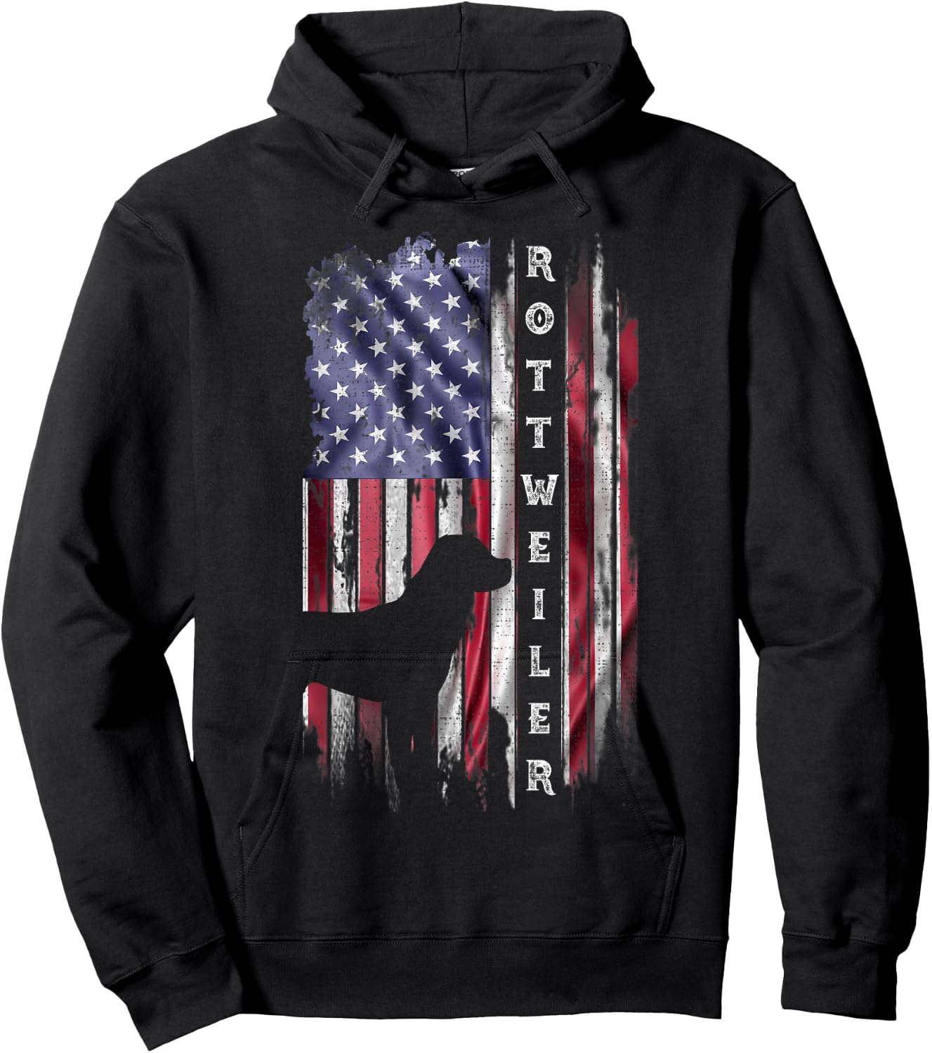 Vintage USA Flag Rottweiler Dog Rottie Lover Silhouette Hoodie - Hoodie | Black