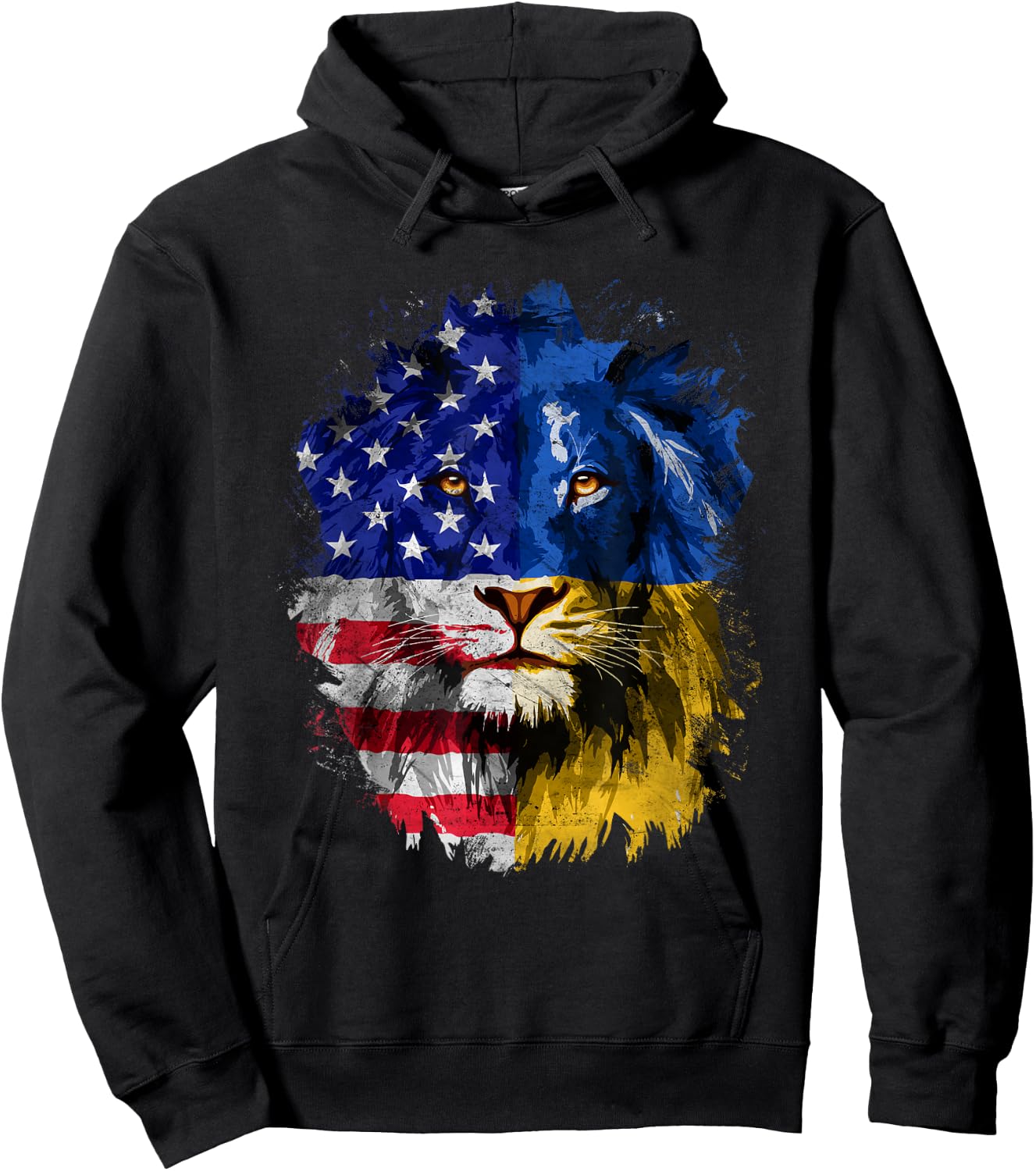 Ukrainian American Flag Ukraine Lion Face USA Ukraine Flag Hoodie - Hoodie | Black