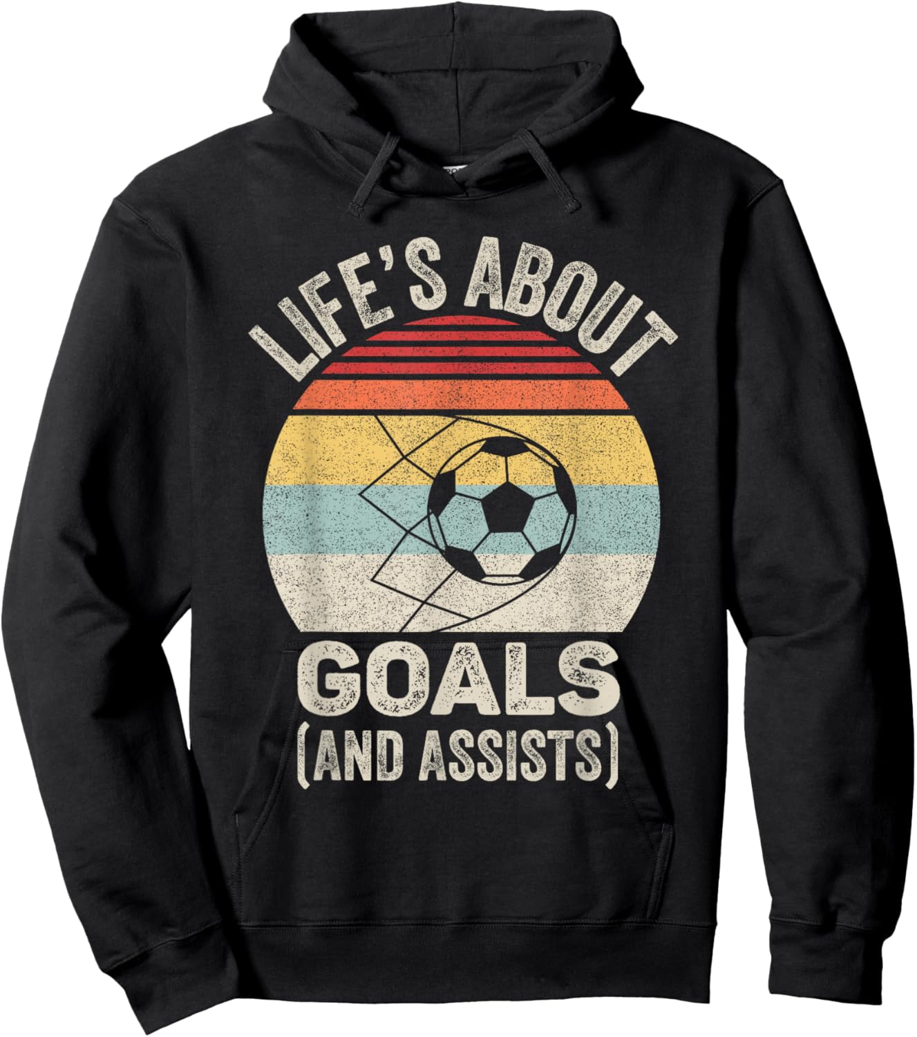 Vintage Retro Life's About Goals and Assists Funny Soccer Hoodie - Hoodie | Black