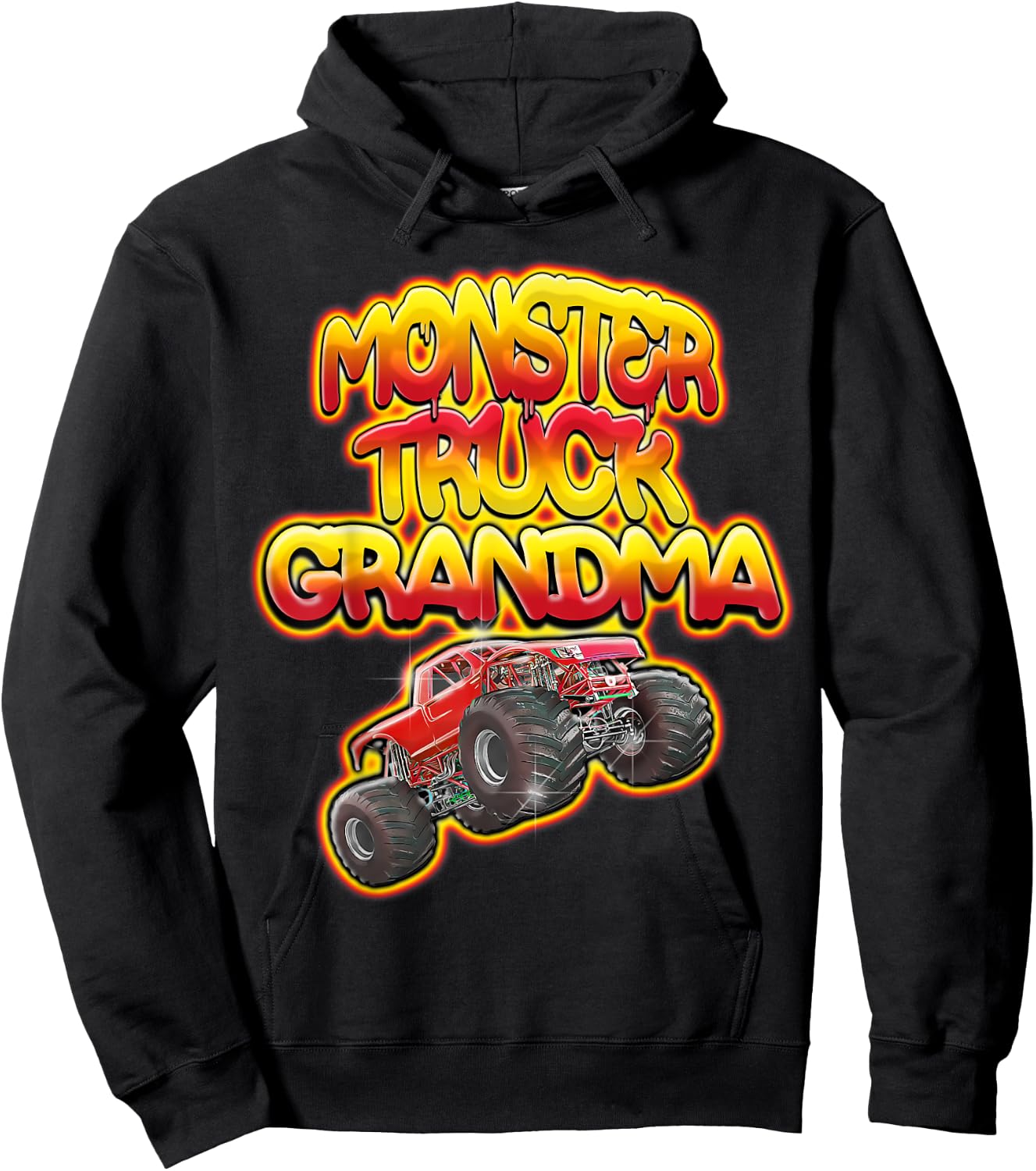Monster Truck Grandma Hot Red Graffiti Style Hoodie - Hoodie | Black