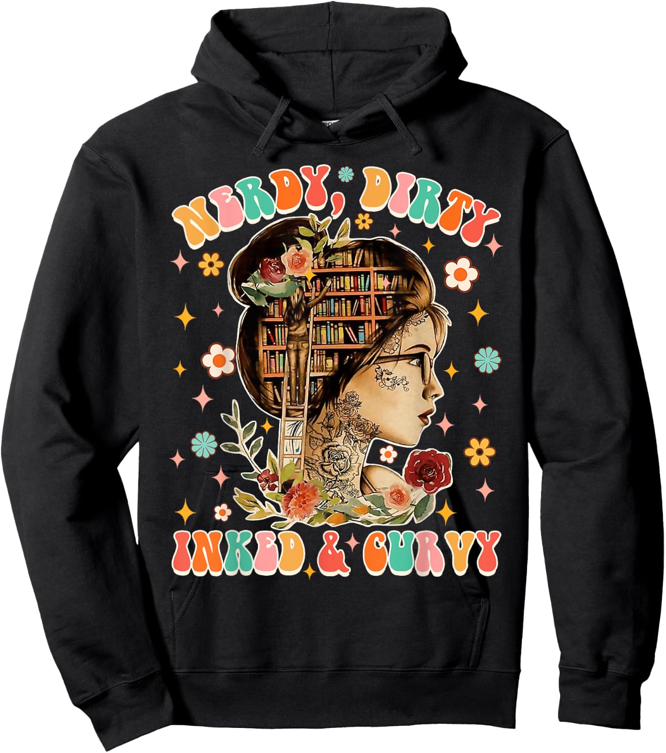 Nerdy Dirty Inked & Curvy Tattoo Lover Reading Book Bookish Hoodie - Hoodie | Black