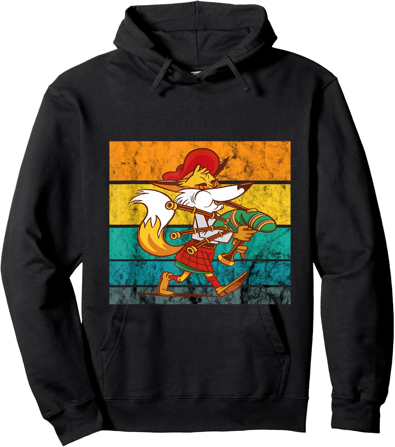 Bagpipe Retro Vintage Irish Fox Scottish Bagpipe Music Hoodie - Hoodie | Black