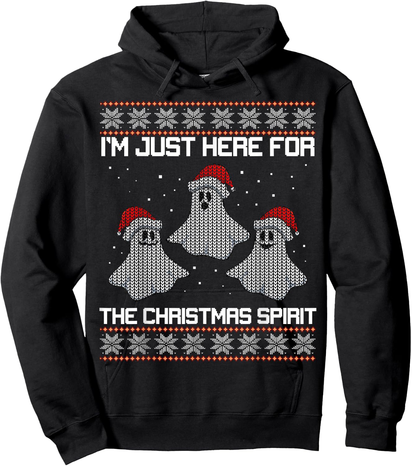 Ugly X-Mas Party Ghost I'm Just Here For Christmas Spirit Hoodie - Hoodie | Black