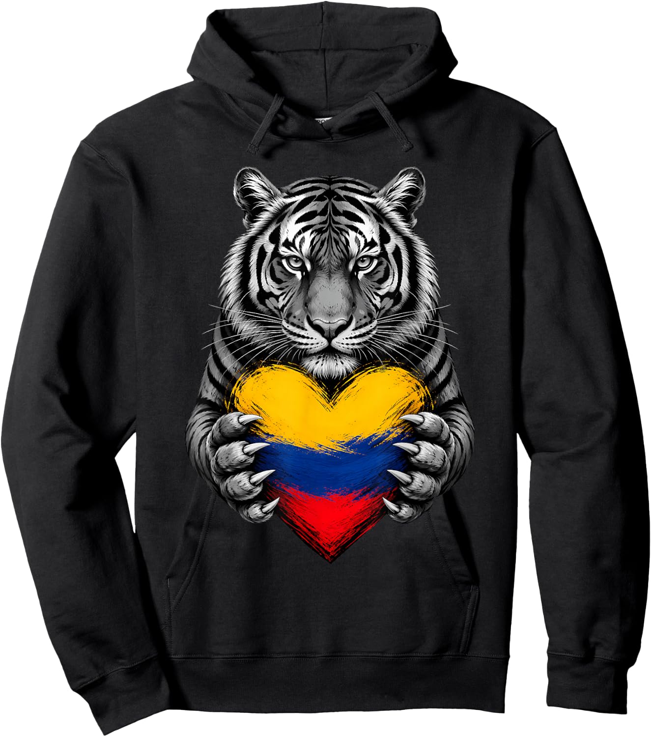 Tiger Heart Colombian Flag Colombia Pride Men Women Kids Hoodie - Hoodie | Black
