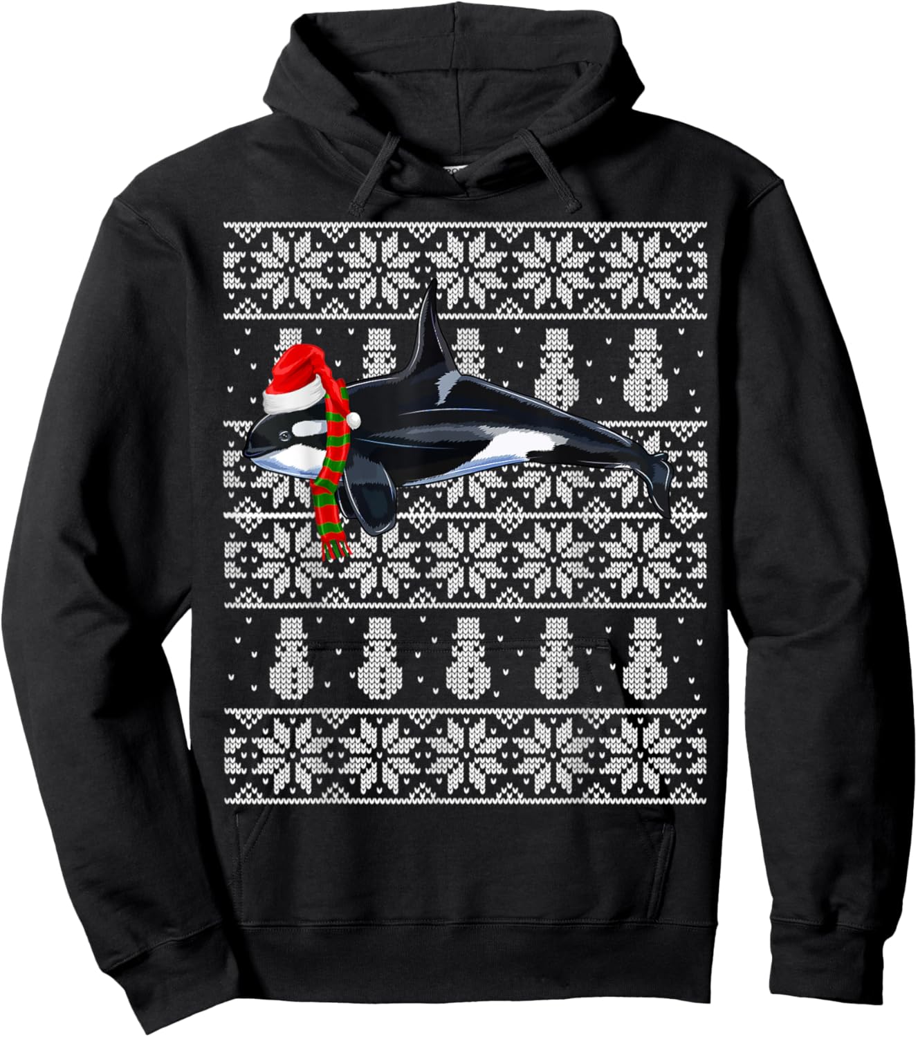 Xmas Santa Hat Orca Killer Whale Ugly Christmas Hoodie - Hoodie | Black