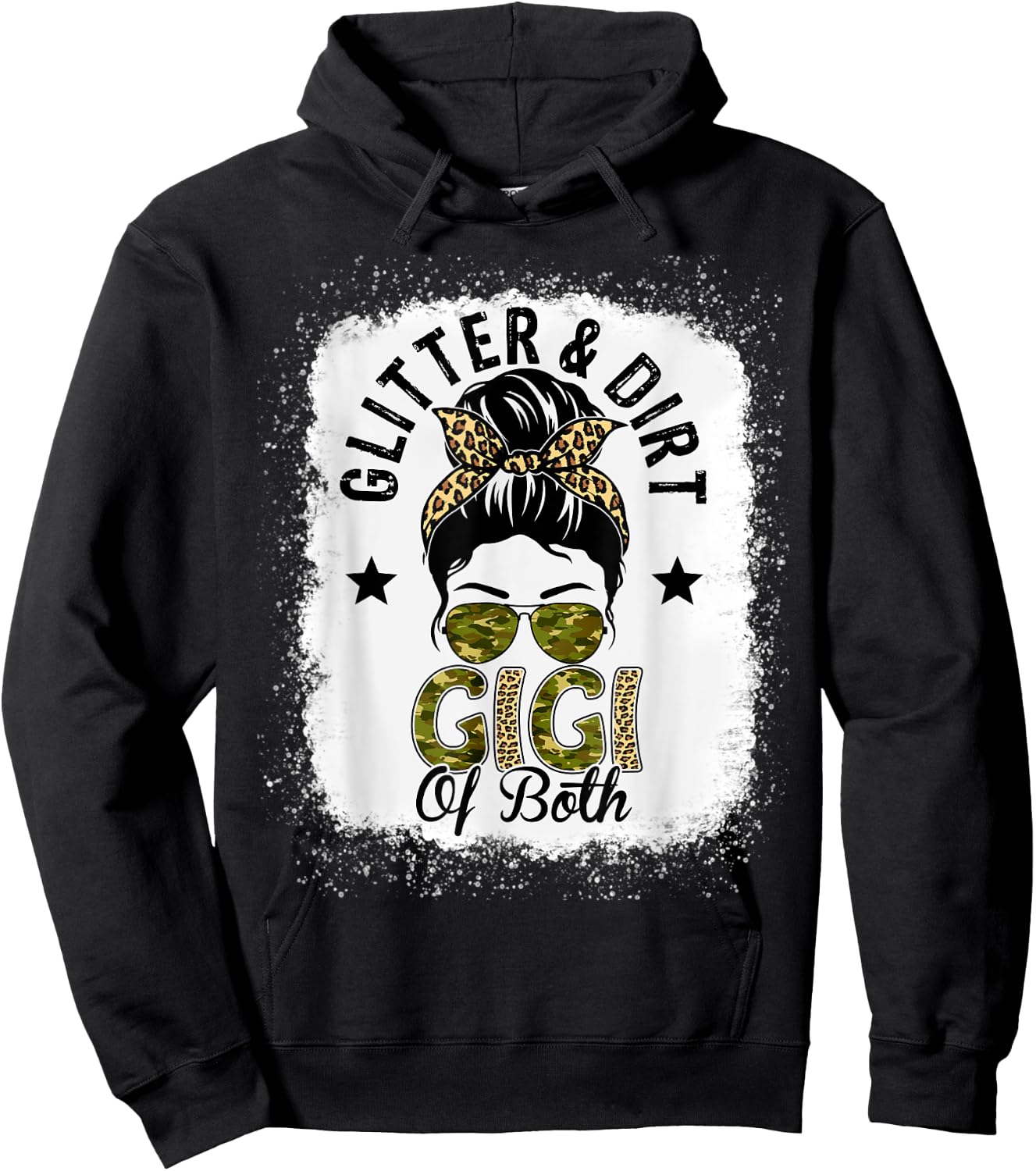 Gigi Of Both Messy Bun Leopard Camo Bleached Mother's Day Hoodie - Hoodie | Black