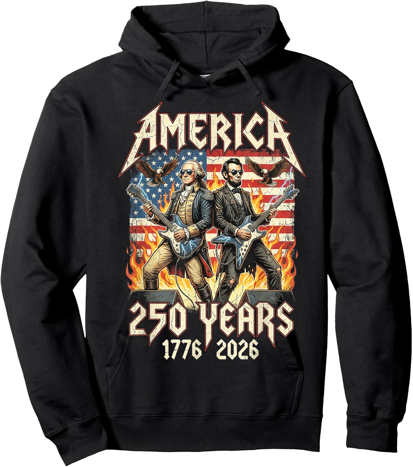 George Washington Abe Lincoln Playing Guitar USA 250 Vintage Hoodie - Hoodie | Black