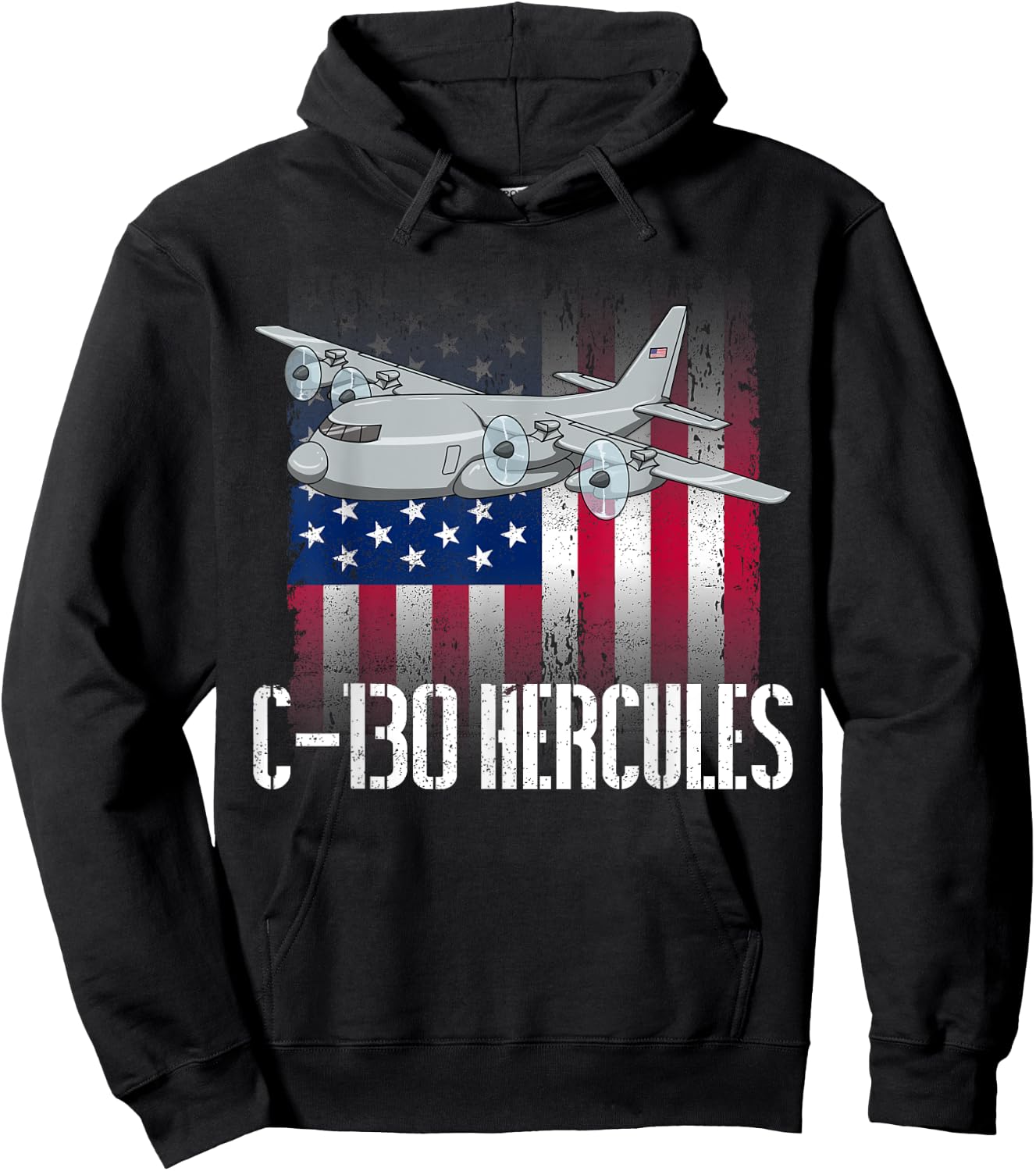 THE SALTY VETERAN C-130 Hercules American Flag Military Airplane - Black, -Adults, Small, Short Sleeve, Modern, Casual, Military, Independence Day, Memorial Day Hoodie - Hoodie | Black