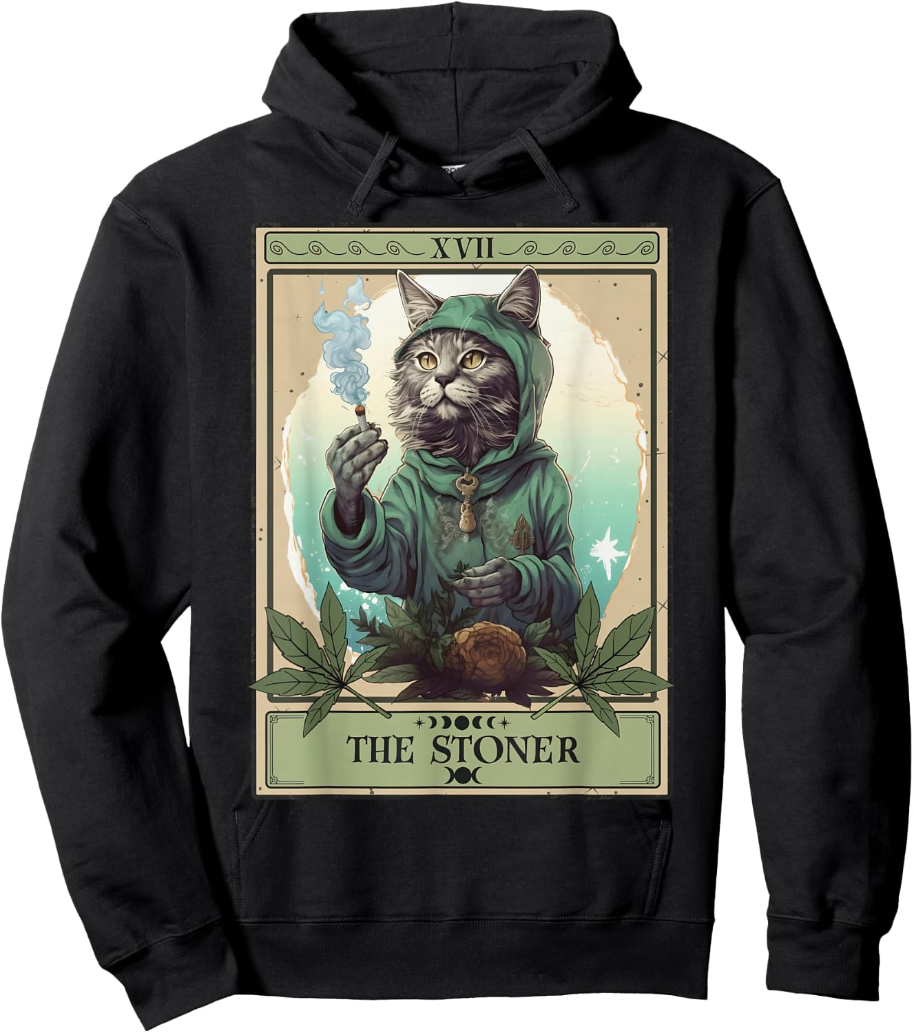 The Stoner Cat Tarot Card | Cannabis Weed Lover Marijuana Hoodie - Hoodie | Black