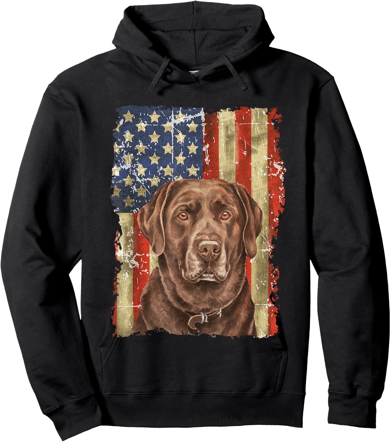 Retro Chocolate Lab With USA Flag Gift Chocolate Lab Dad Mom Hoodie - Hoodie | Black