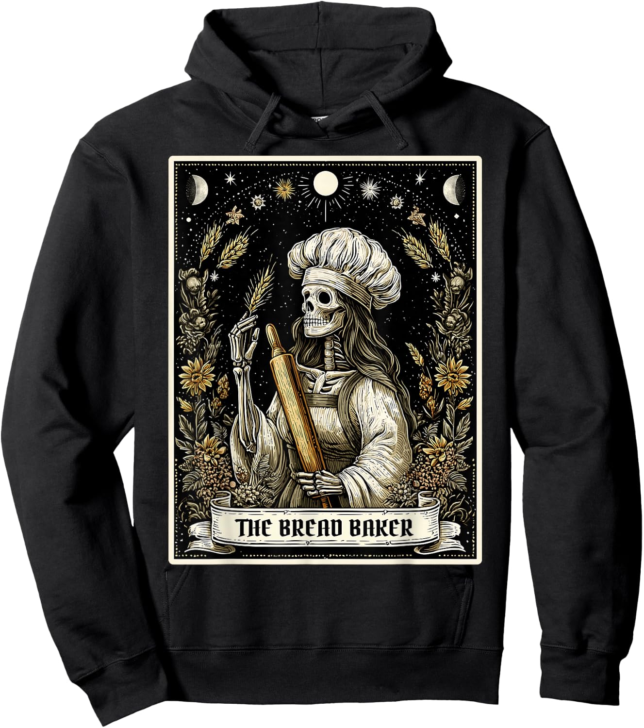 The Bread Baker Bread Baking Tarot Card Skeleton Witchy Hoodie - Hoodie | Black