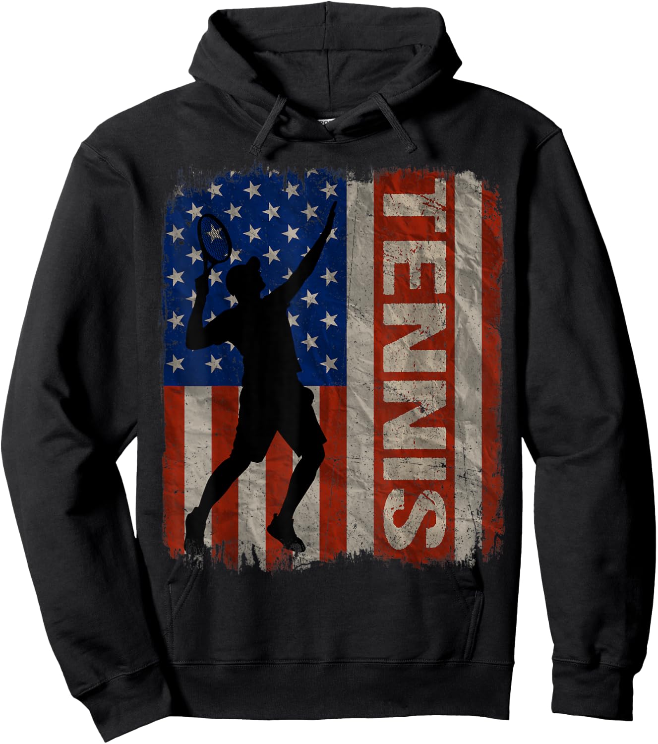 Tennis USA American Flag Vintage 4th Of July Gift Women Kids Men Hoodie - Hoodie | Black