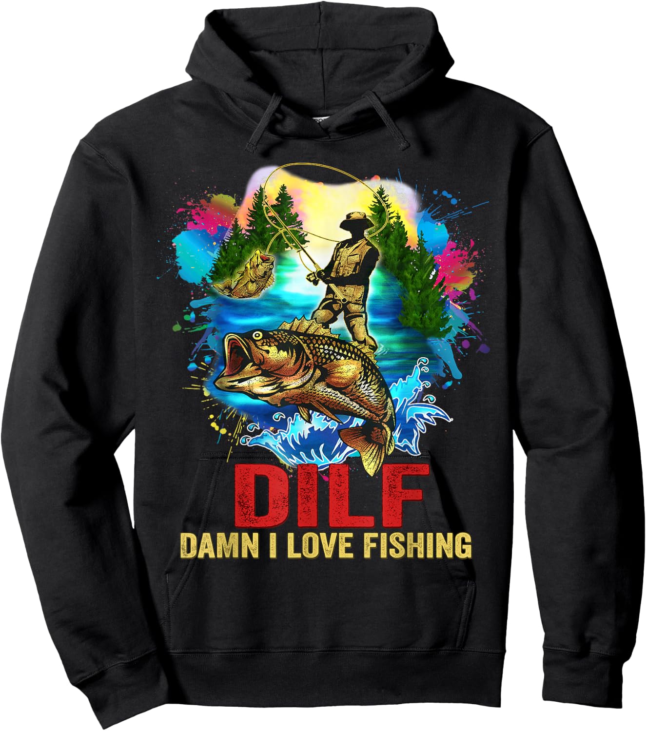 Funny Men's Fishing Dilf Shirt I Love Fishing Addict Hoodie - Hoodie | Black