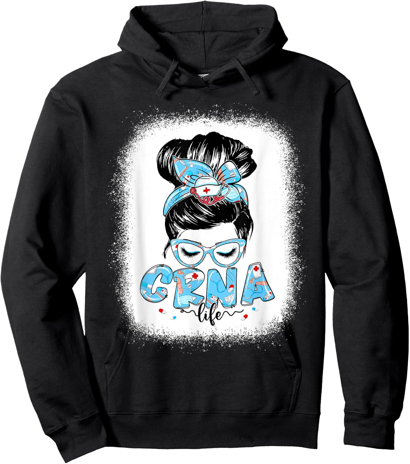 CRNA Life Messy Bun Women Glasses Cute CRNA Gifts Hoodie - Hoodie | Black
