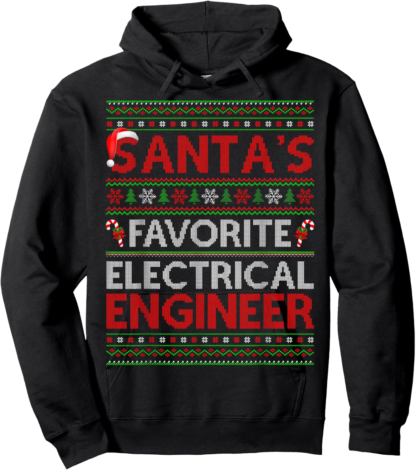 Ugly Xmas Santa's Favorite Electrical Engineer Christmas Hoodie - Hoodie | Black