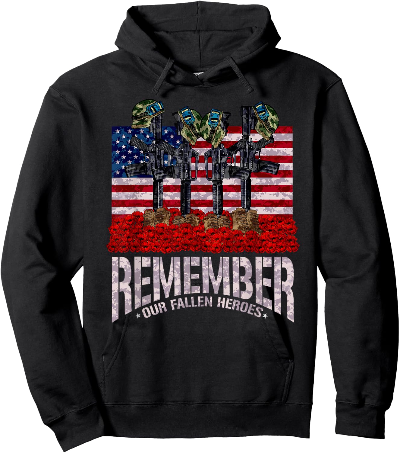 Remember Fallen Heroes Poppy Memorial Day Veteran Soldier Hoodie - Hoodie | Black