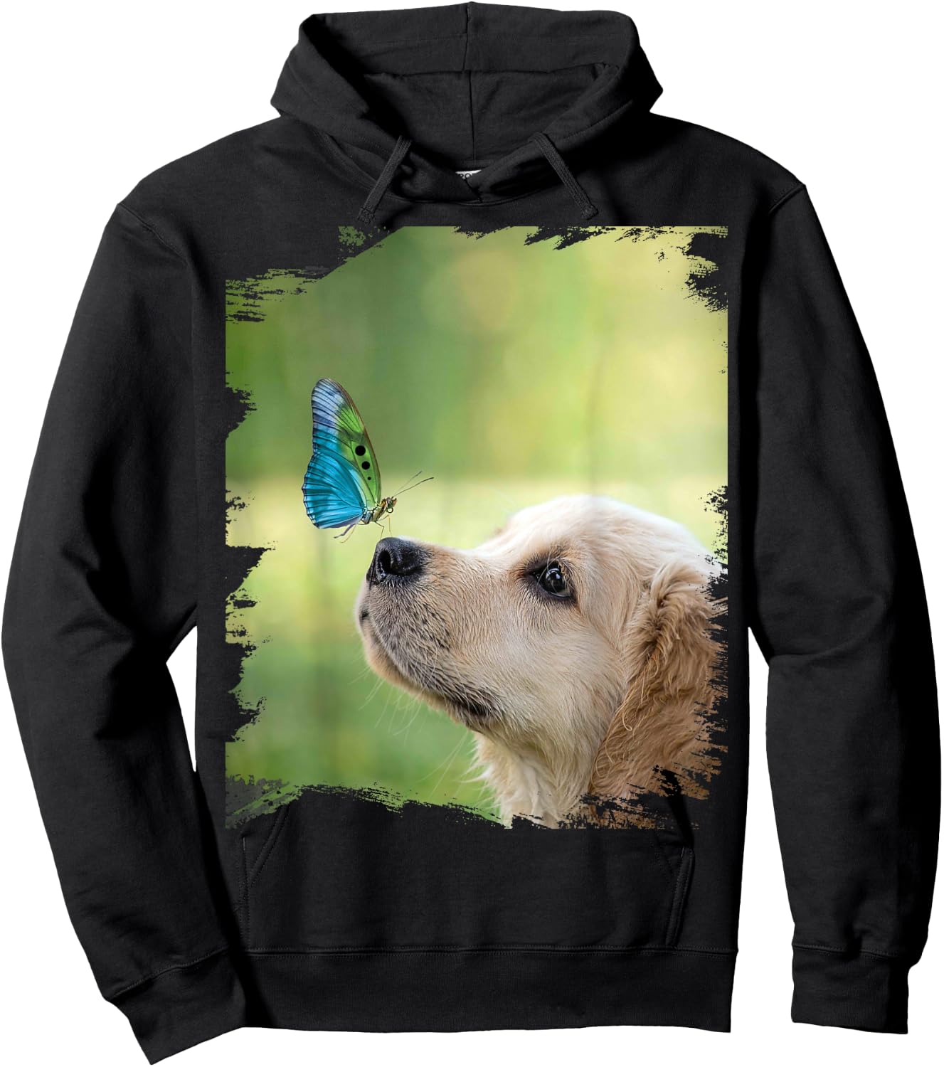 Golden Retriever Dog Butterfly on Nose Cute Women Kids Hoodie - Hoodie | Black