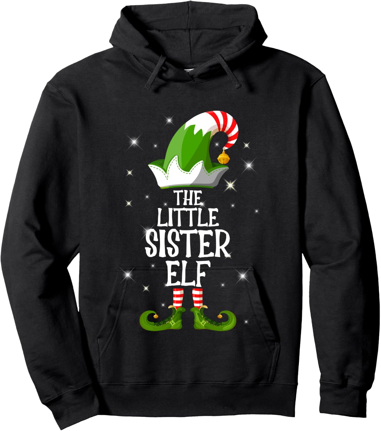 The Little Sister Elf Family Matching Group Christmas Hoodie - Hoodie | Black