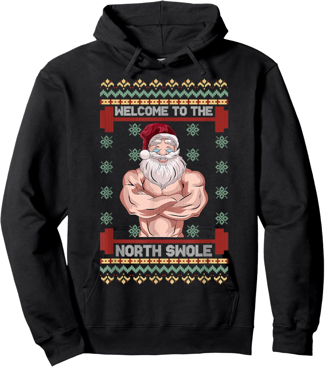 The North Swole Welcome Muscle Santa Claus Christmas Gym Hoodie - Hoodie | Black