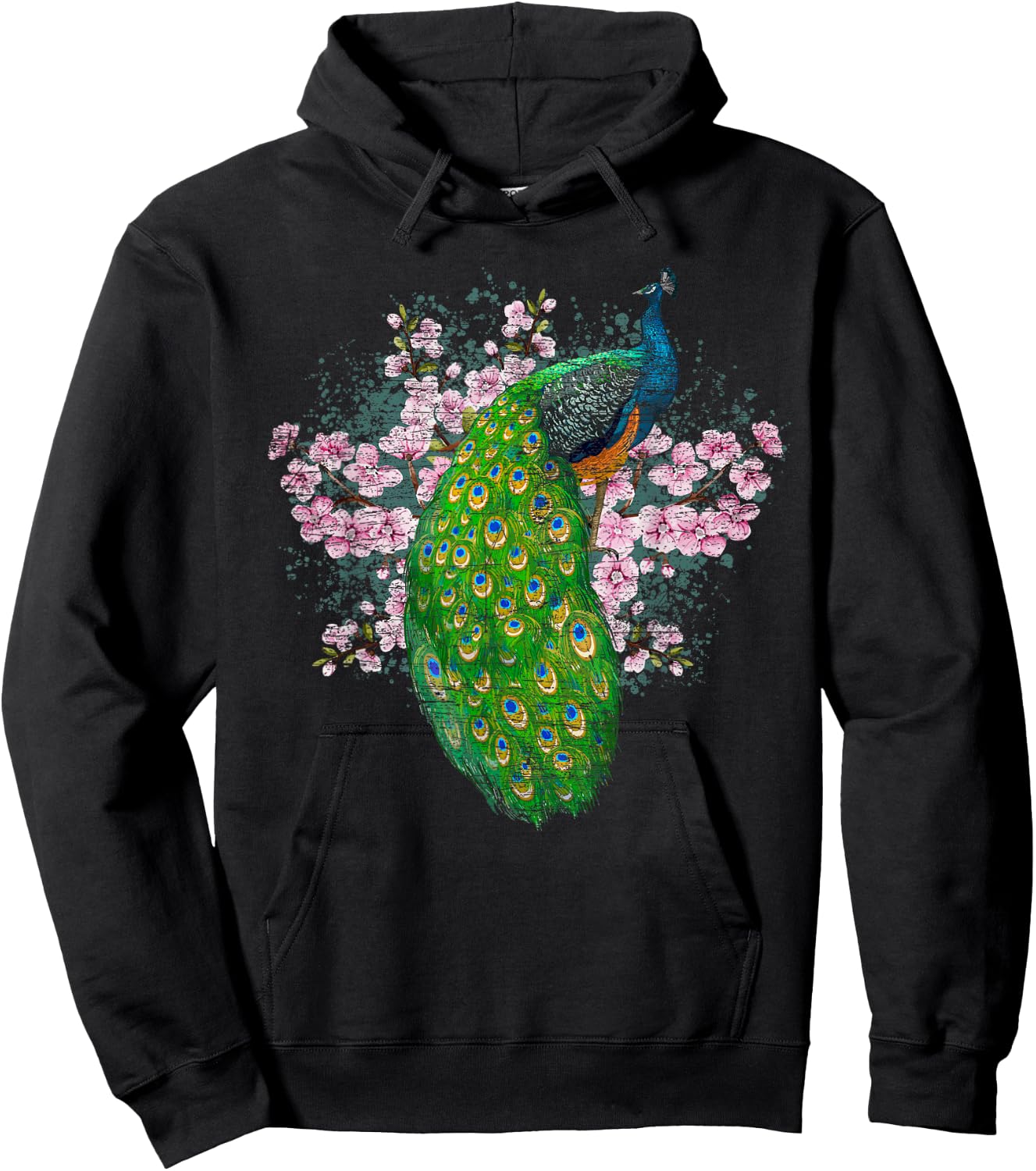 India Bird Sakura Decorative Animal Cherry Blossom Peacock Hoodie - Hoodie | Black