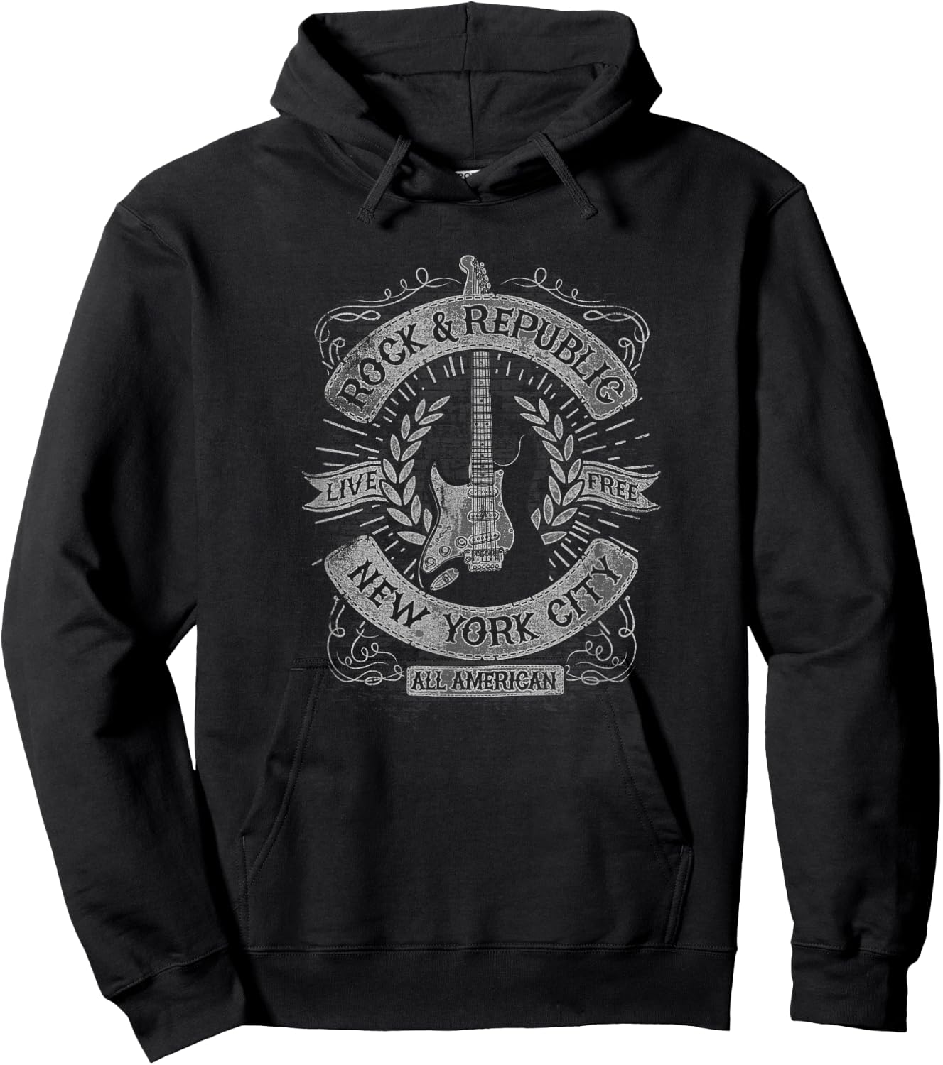 Trendy Rock And Republic NY Guitar Poster Hoodie - Hoodie | Black