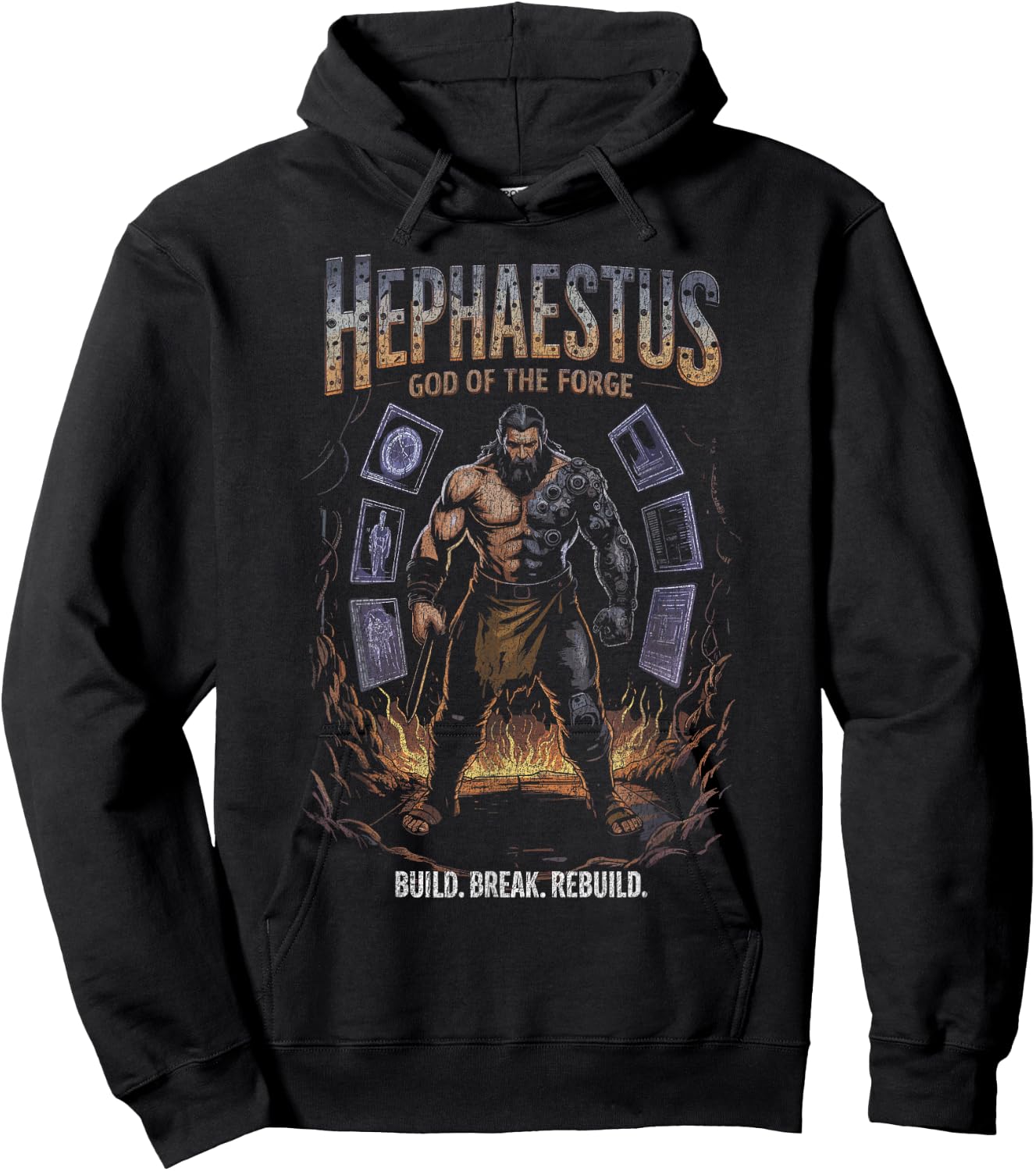 Hephaestus Cyber Arm God of the Forge Build Power Flames Hoodie - Hoodie | Black