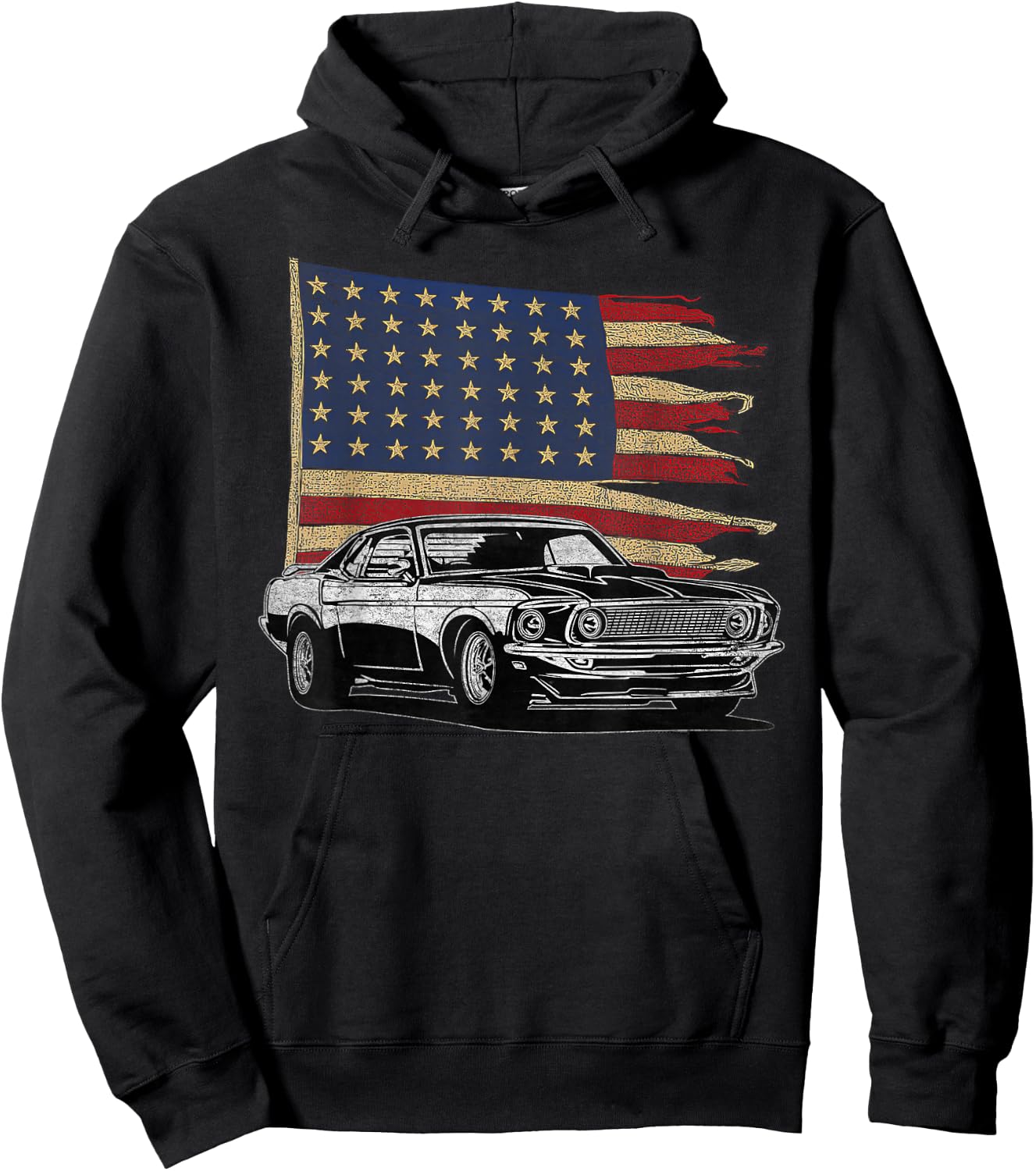 American Muscle Sports Car Muscle Car Flag Hoodie - Hoodie | Black