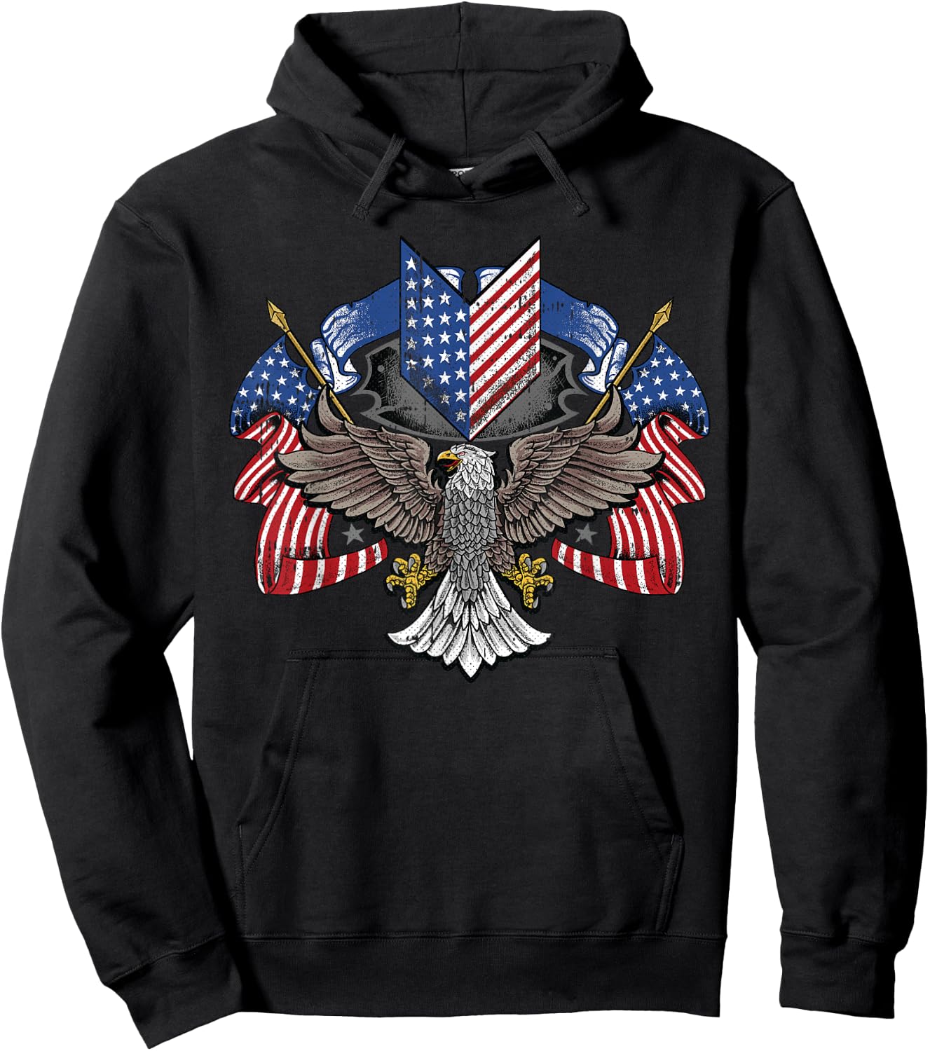 American Flag Shield 4th Of July USA Eagle Patriotic Hoodie - Hoodie | Black