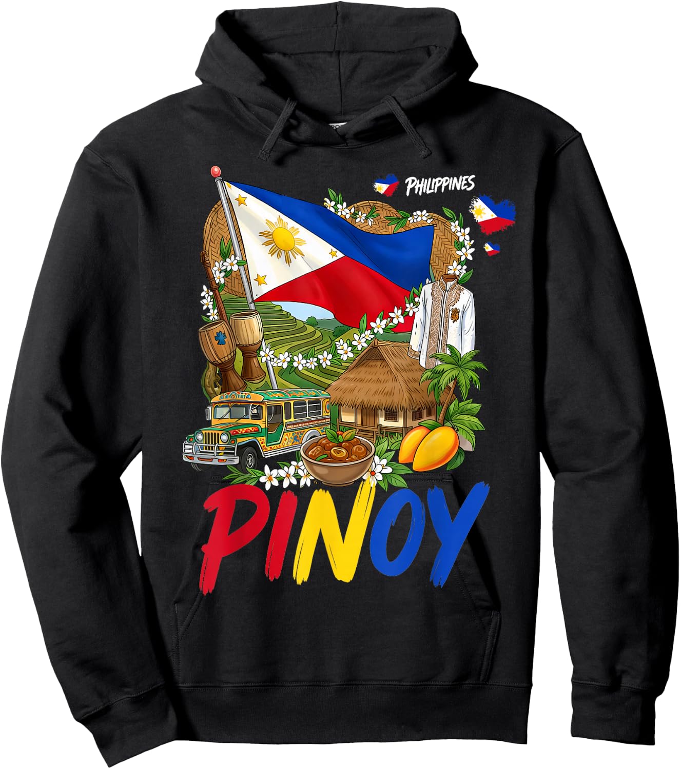 Pinoy Filipino Cultural Outfit Idea for Kids Philippine Flag Hoodie - Hoodie | Black