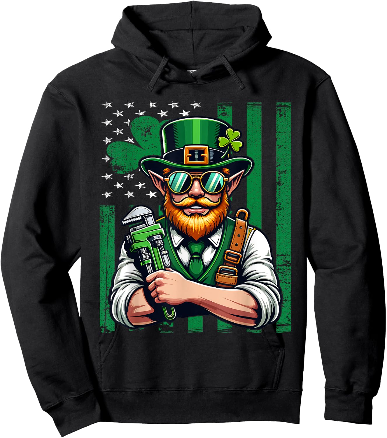 American Flag Plumber Saint Patrick's Day Irish Shamrock Kids Men Hoodie - Hoodie | Black