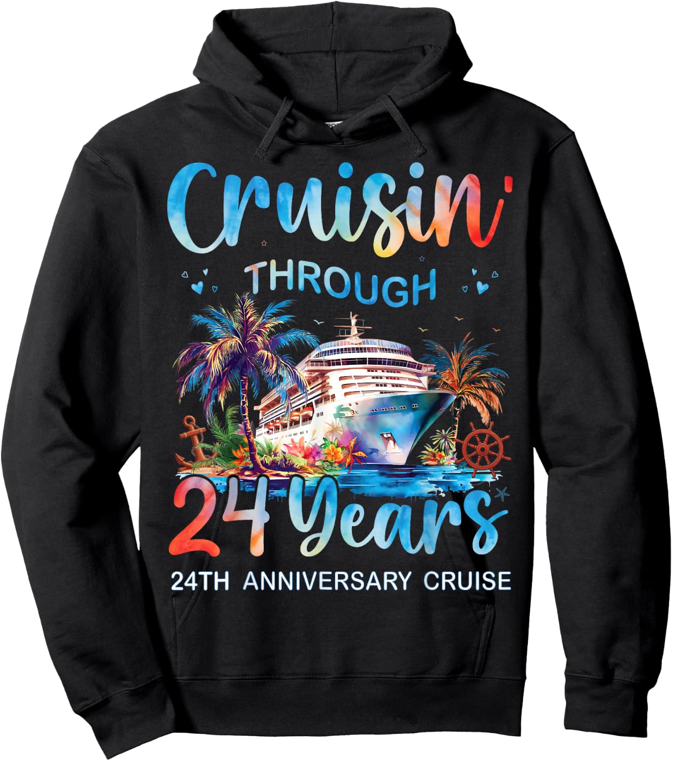 Cruisin Through 24 Years 24th Anniversary Cruise Trip Couple Hoodie - Hoodie | Black