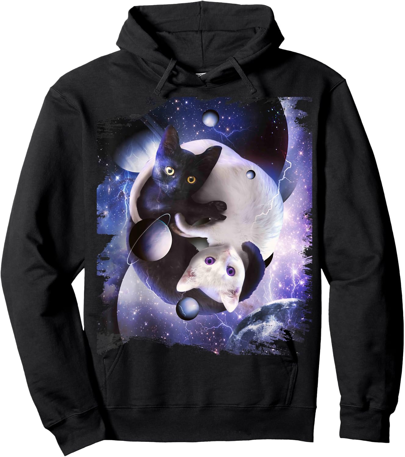 Space Yin Yang Cat Cats Cosmic Yin-Yang Kitty In Galaxy Hoodie - Hoodie | Black