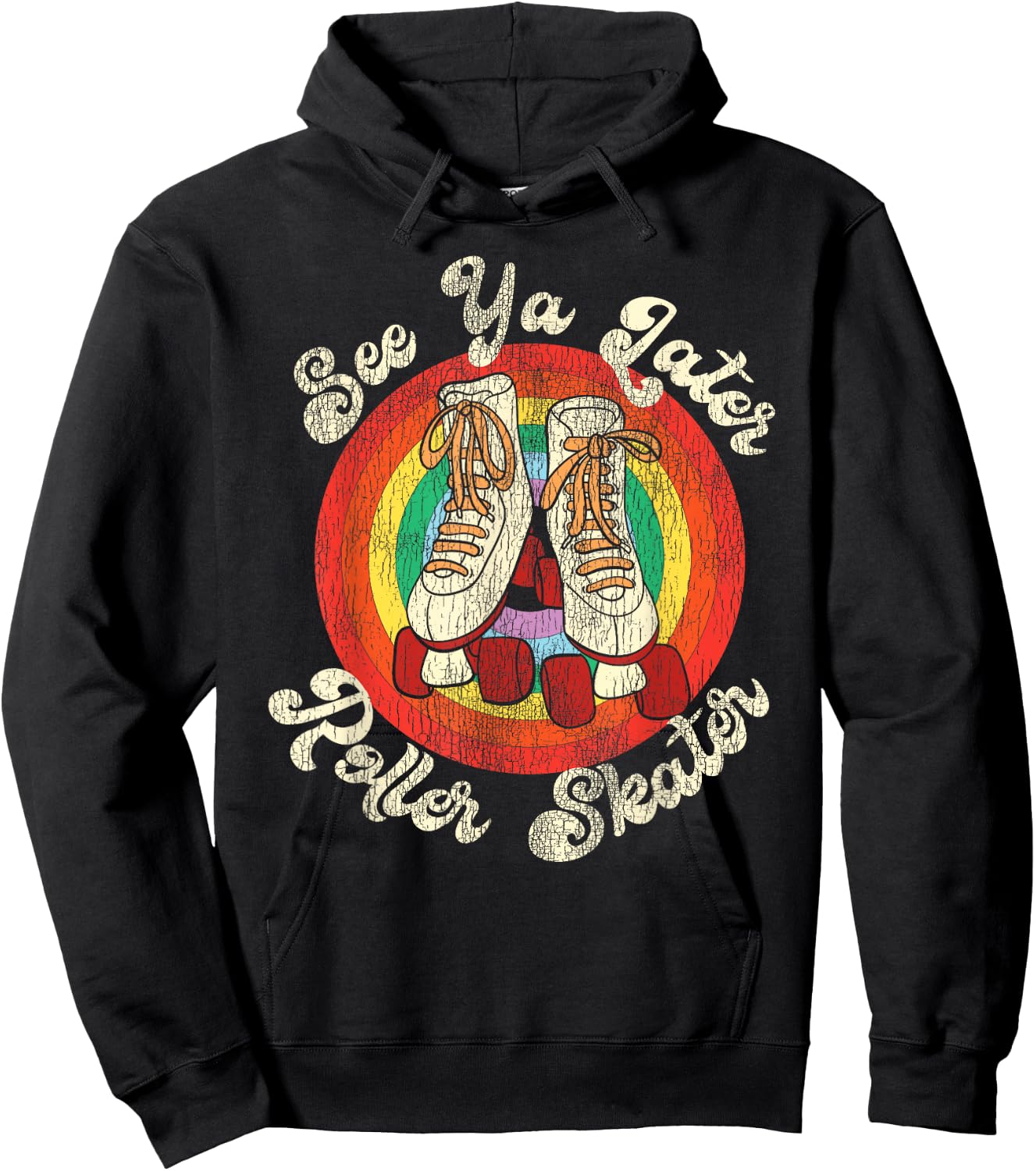 Cool Roller Skating Skate Girl 1970S Retro Hoodie - Hoodie | Black
