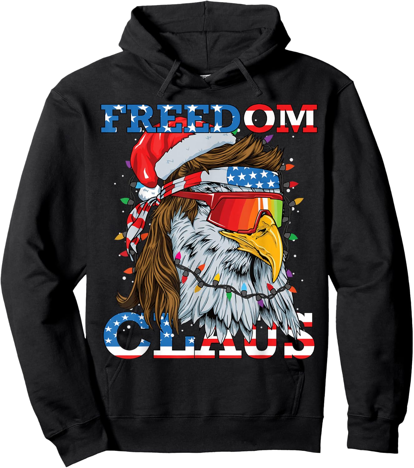 Christmas Bald Eagle Mullet USA Patriotic Christmas Eagle Hoodie - Hoodie | Black