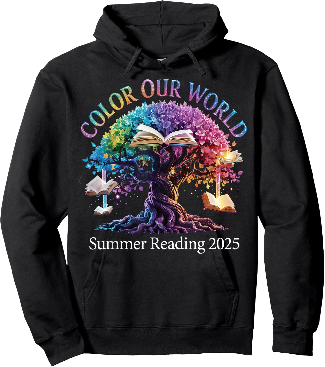 Color Our World Summer Reading 2025 Tree Book Lover Hoodie - Hoodie | Black