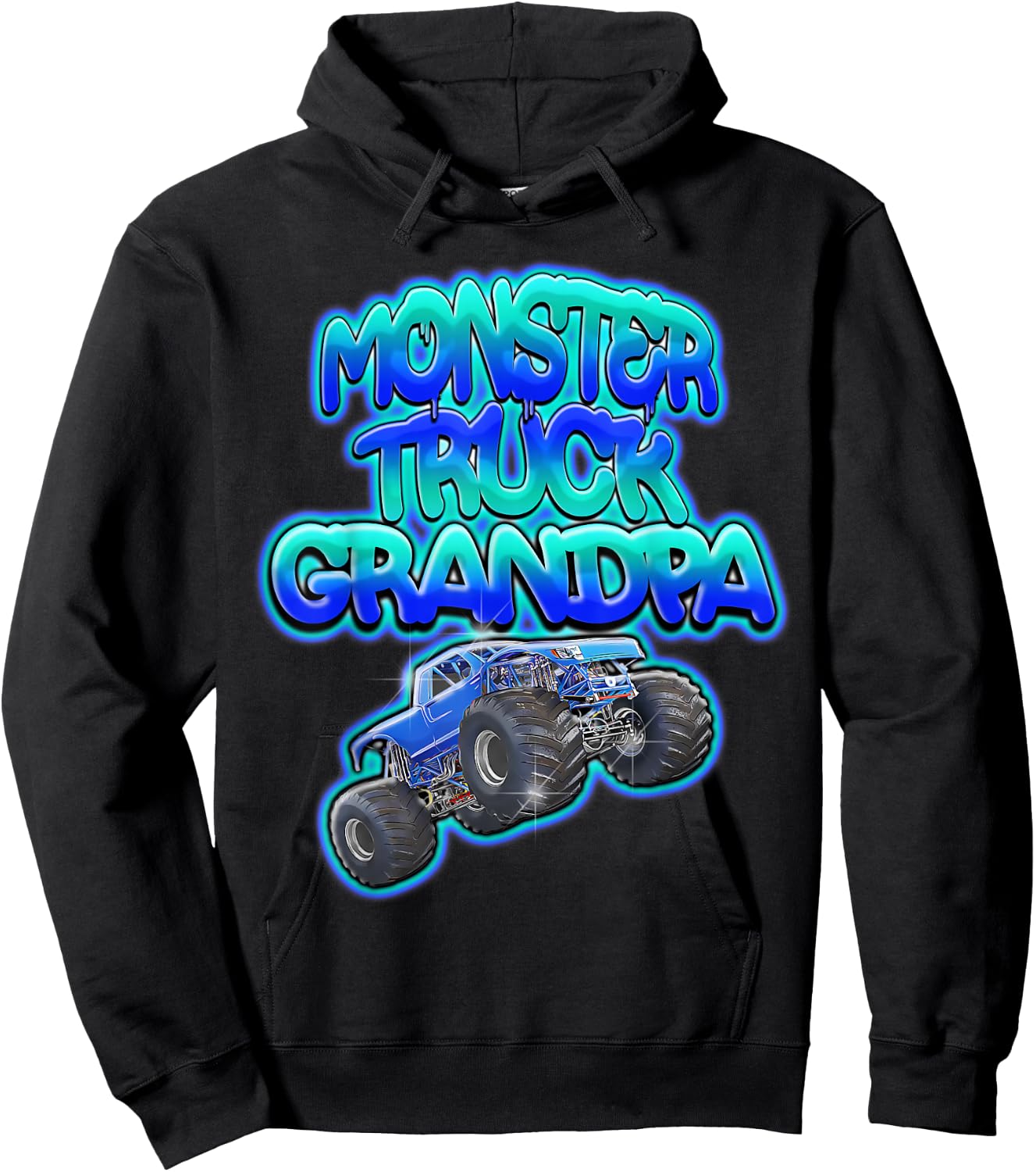 Monster Truck Grandpa Cool Blue Graffiti Style Hoodie - Hoodie | Black